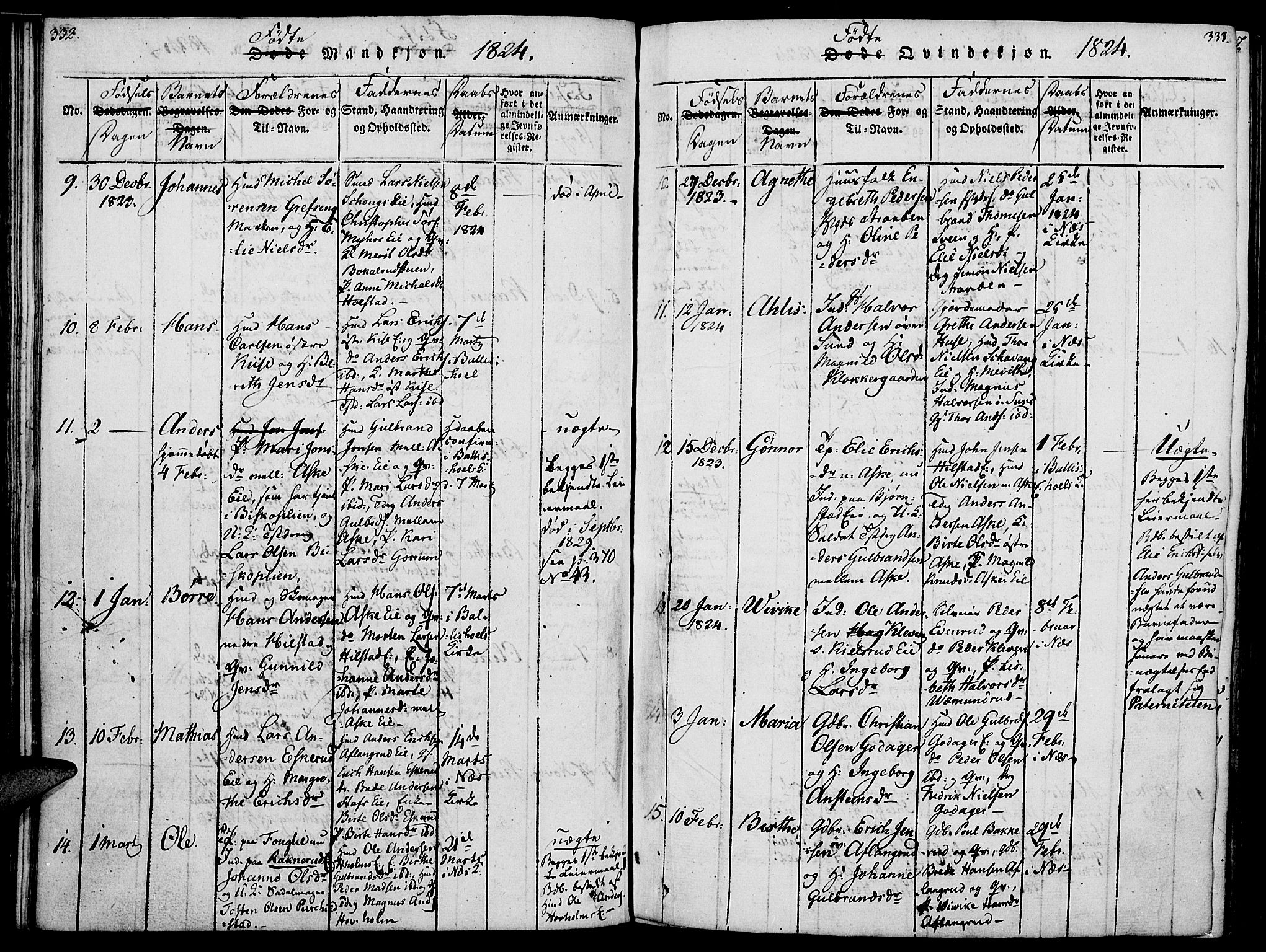 Nes prestekontor, Hedmark, SAH/PREST-020/K/Ka/L0002: Parish register (official) no. 2, 1813-1827, p. 332-333