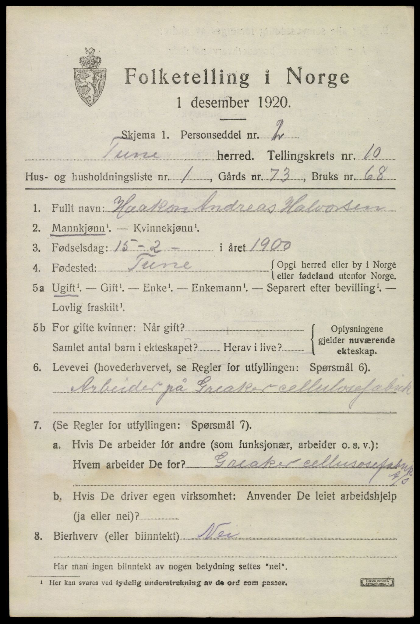 SAO, 1920 census for Tune, 1920, p. 10682