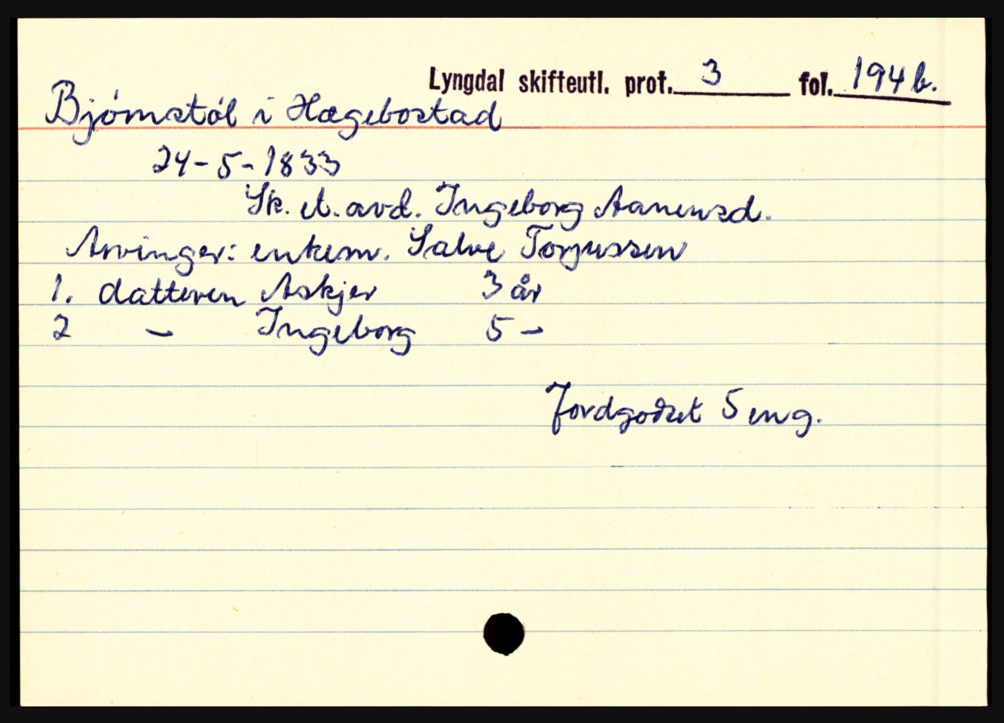 Lyngdal sorenskriveri, AV/SAK-1221-0004/H, p. 1005