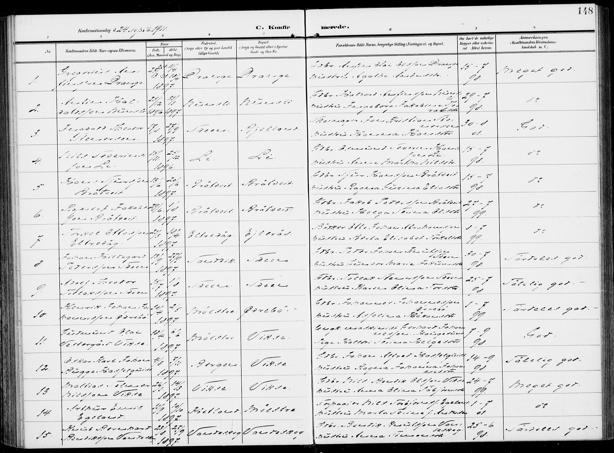 Sveio Sokneprestembete, SAB/A-78501/H/Haa: Parish register (official) no. B  4, 1906-1919, p. 148