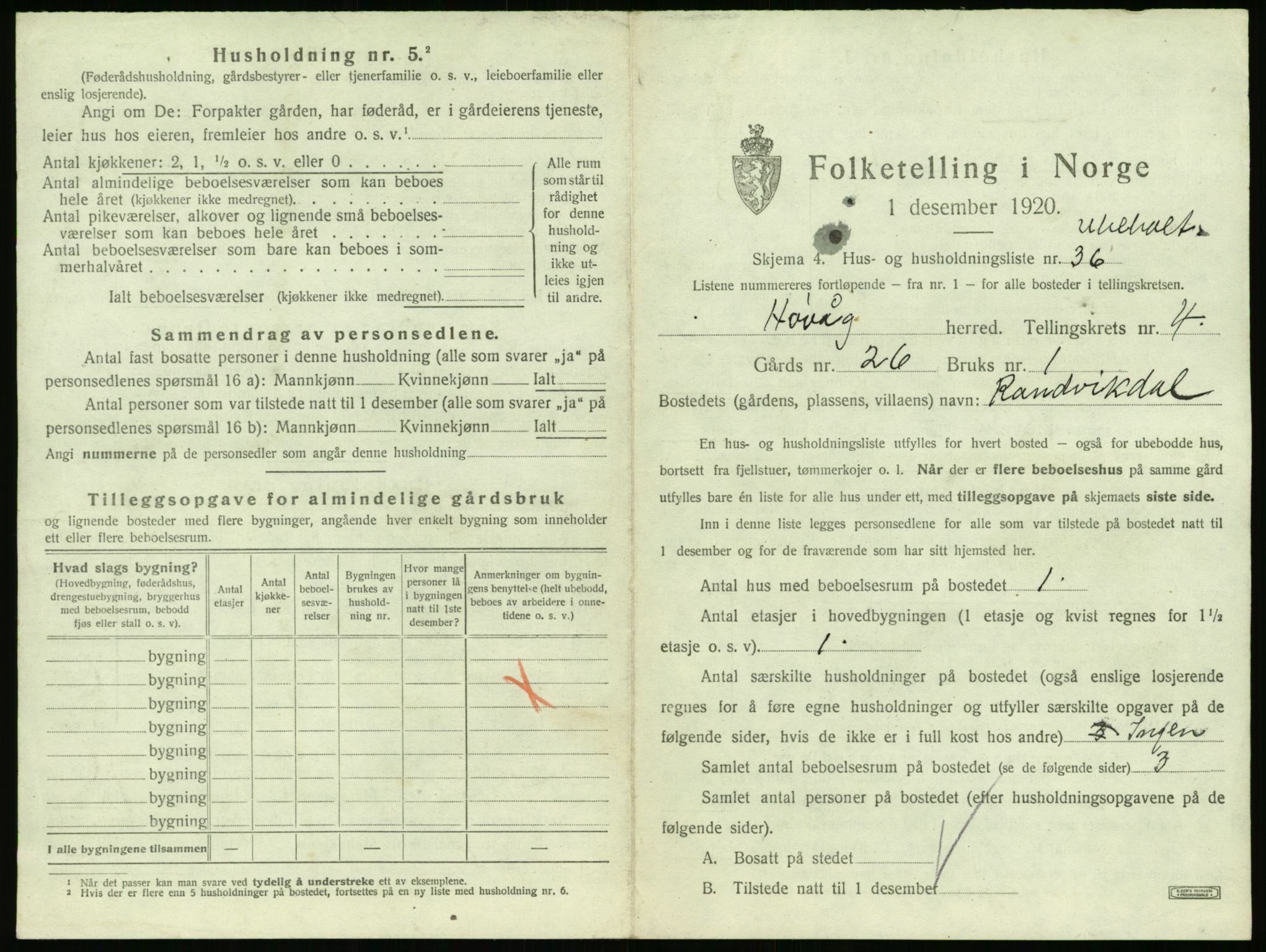 SAK, 1920 census for Høvåg, 1920, p. 388