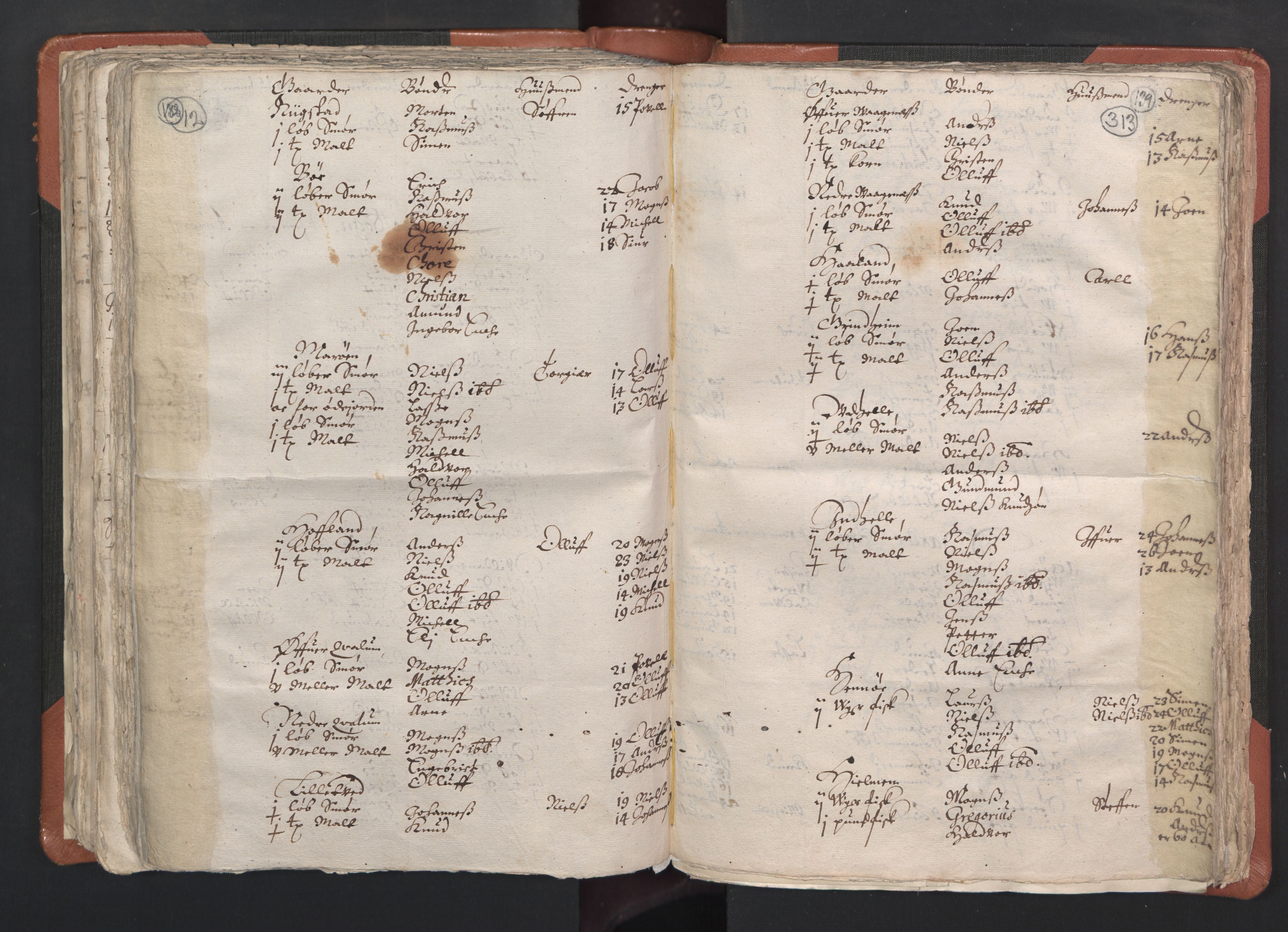 RA, Vicar's Census 1664-1666, no. 22: Nordhordland deanery, 1664-1666, p. 312-313