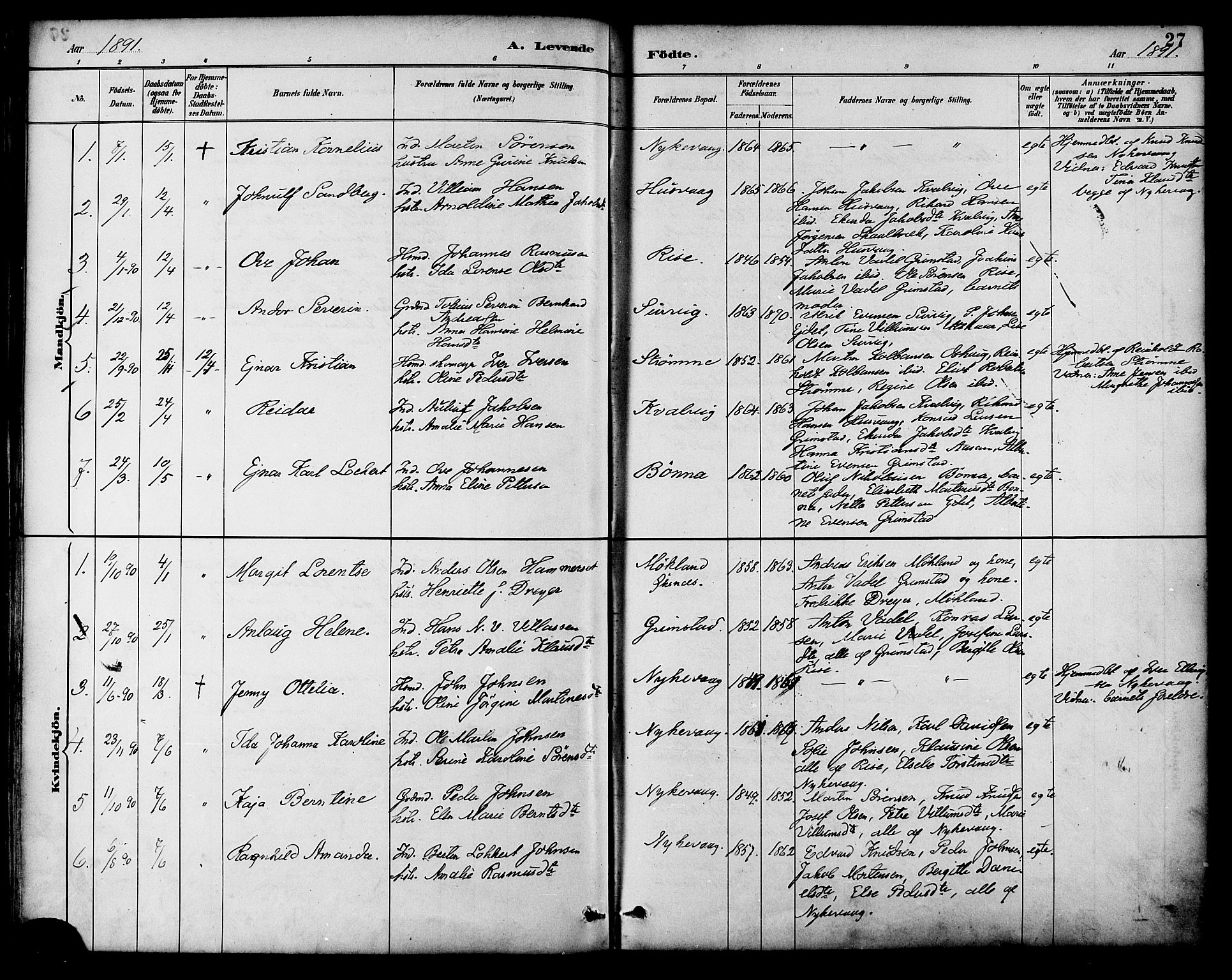 Ministerialprotokoller, klokkerbøker og fødselsregistre - Nordland, SAT/A-1459/892/L1320: Parish register (official) no. 892A01, 1886-1901, p. 27