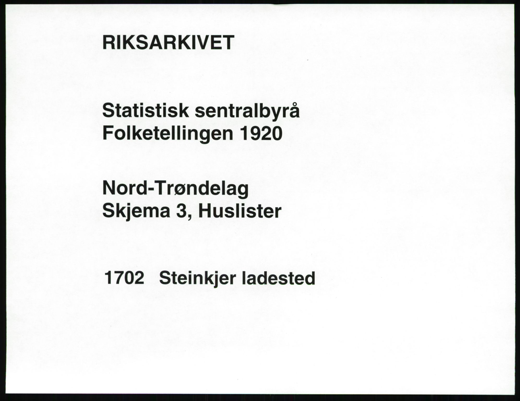 SAT, 1920 census for Steinkjer, 1920, p. 20