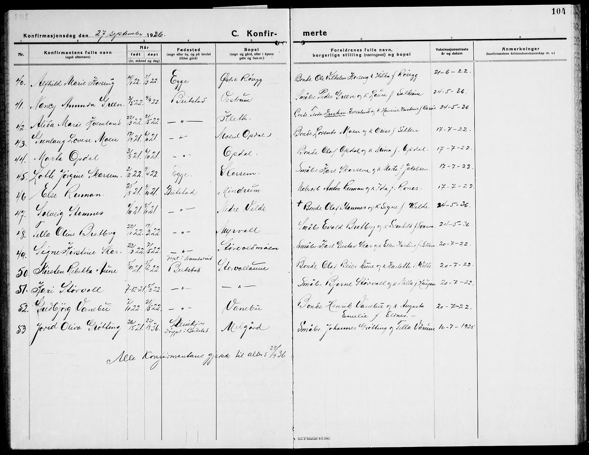 Ministerialprotokoller, klokkerbøker og fødselsregistre - Nord-Trøndelag, AV/SAT-A-1458/741/L0403: Parish register (copy) no. 741C04, 1925-1944, p. 104