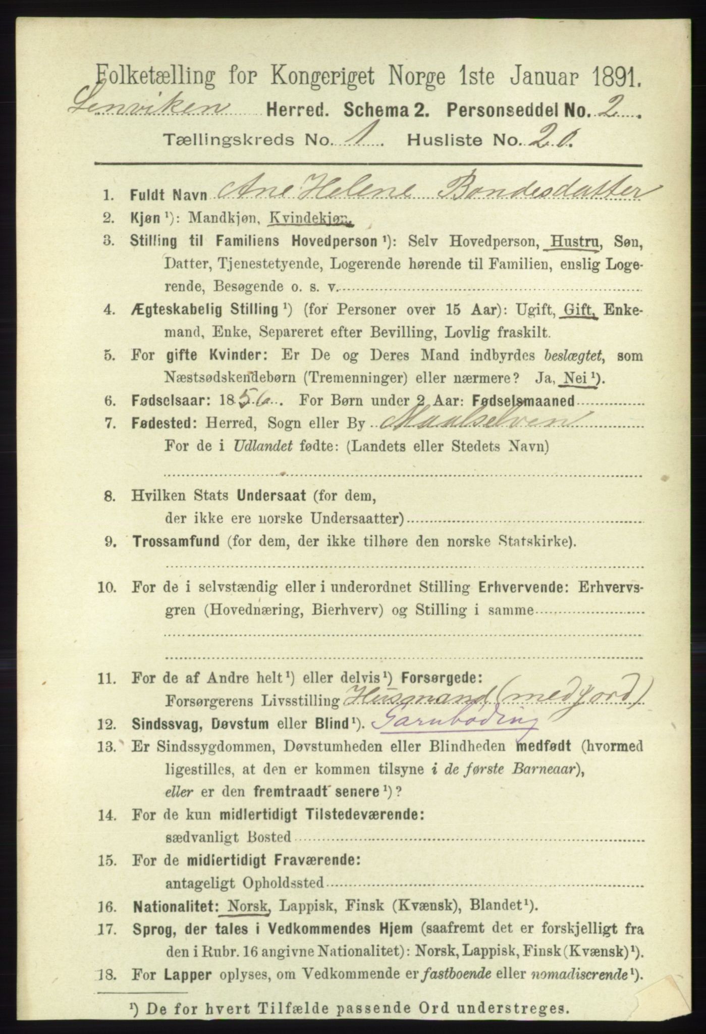 RA, 1891 census for 1931 Lenvik, 1891, p. 239