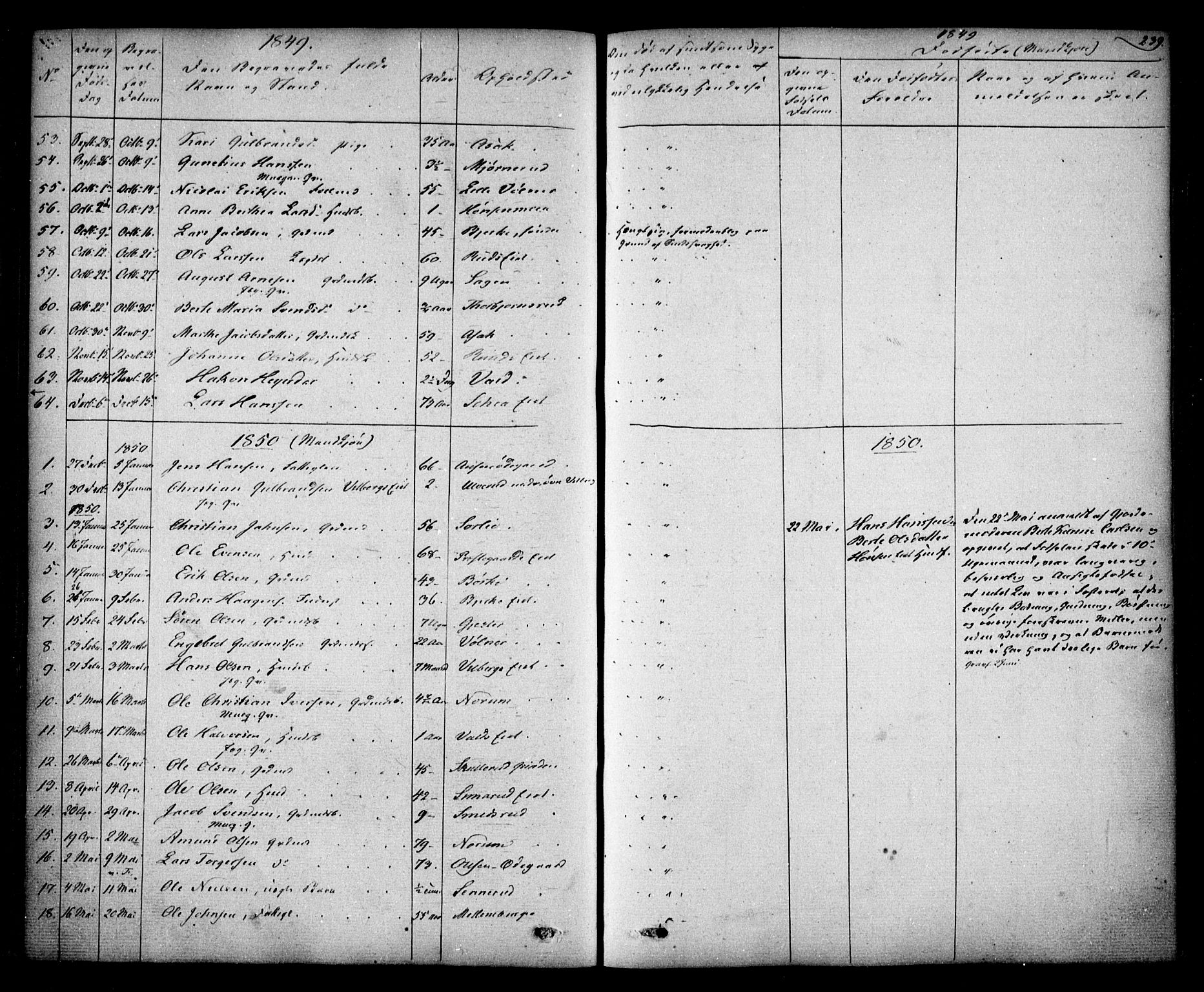 Sørum prestekontor Kirkebøker, SAO/A-10303/F/Fa/L0005: Parish register (official) no. I 5, 1846-1863, p. 239