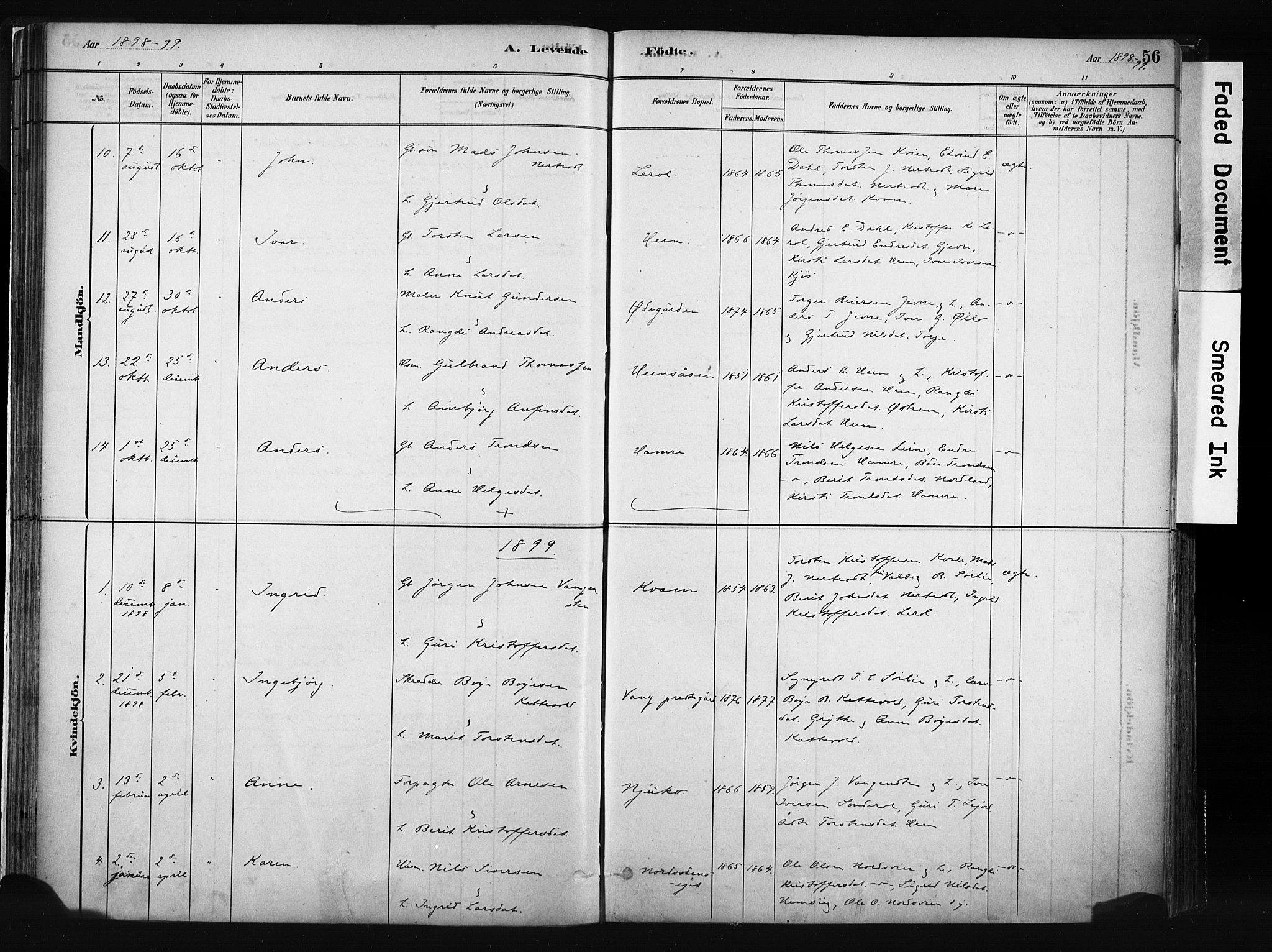 Vang prestekontor, Valdres, AV/SAH-PREST-140/H/Ha/L0008: Parish register (official) no. 8, 1882-1910, p. 56