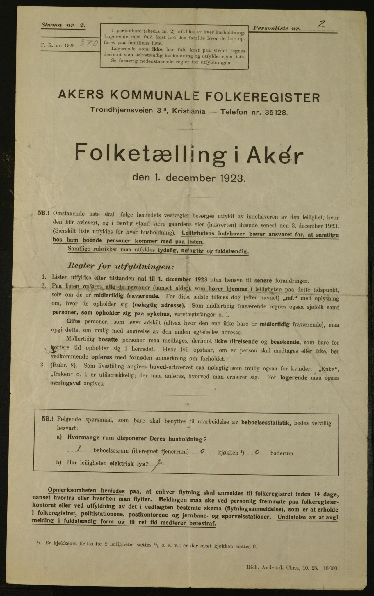 , Municipal Census 1923 for Aker, 1923, p. 2345