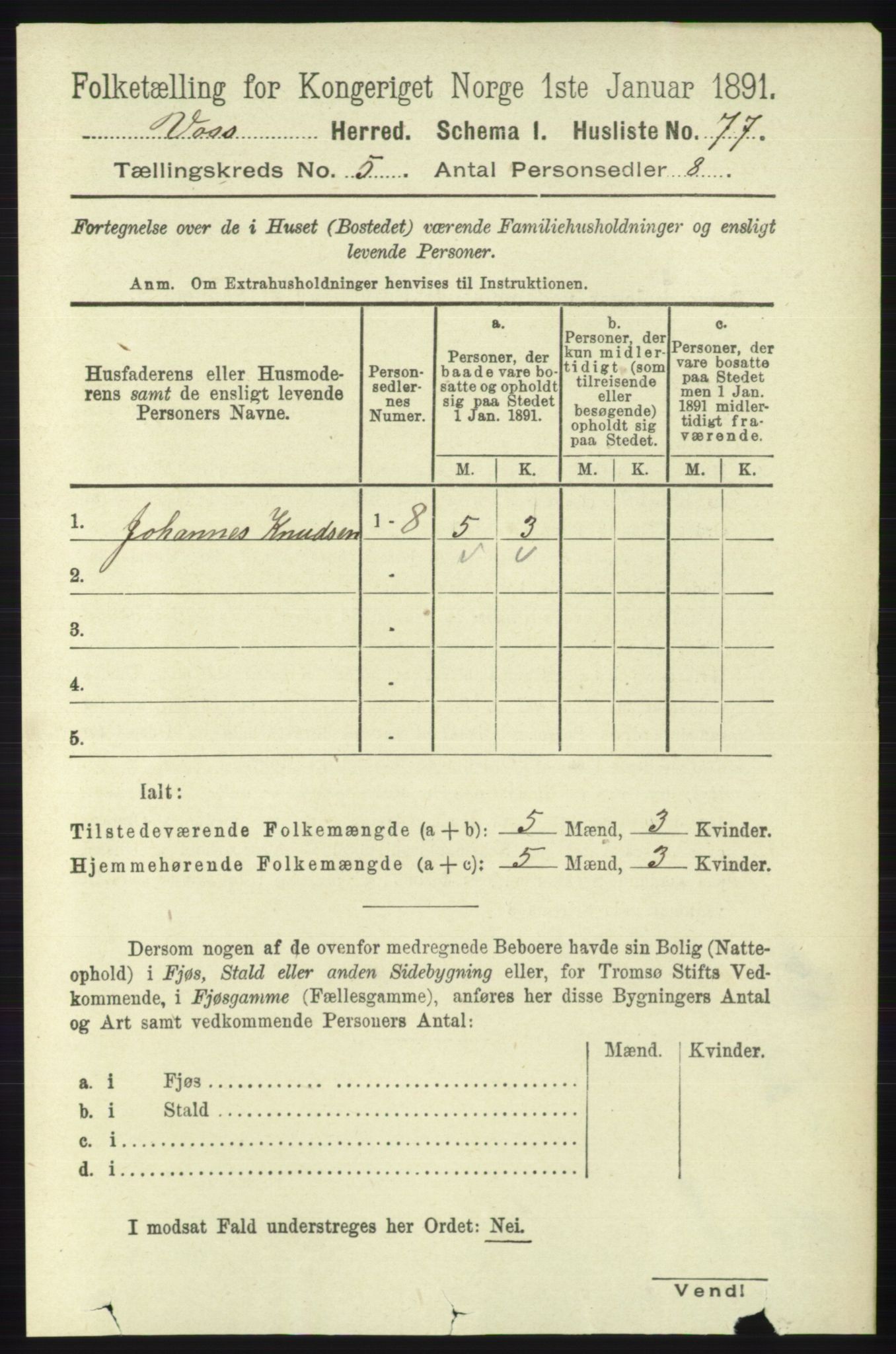 RA, 1891 census for 1235 Voss, 1891, p. 2689