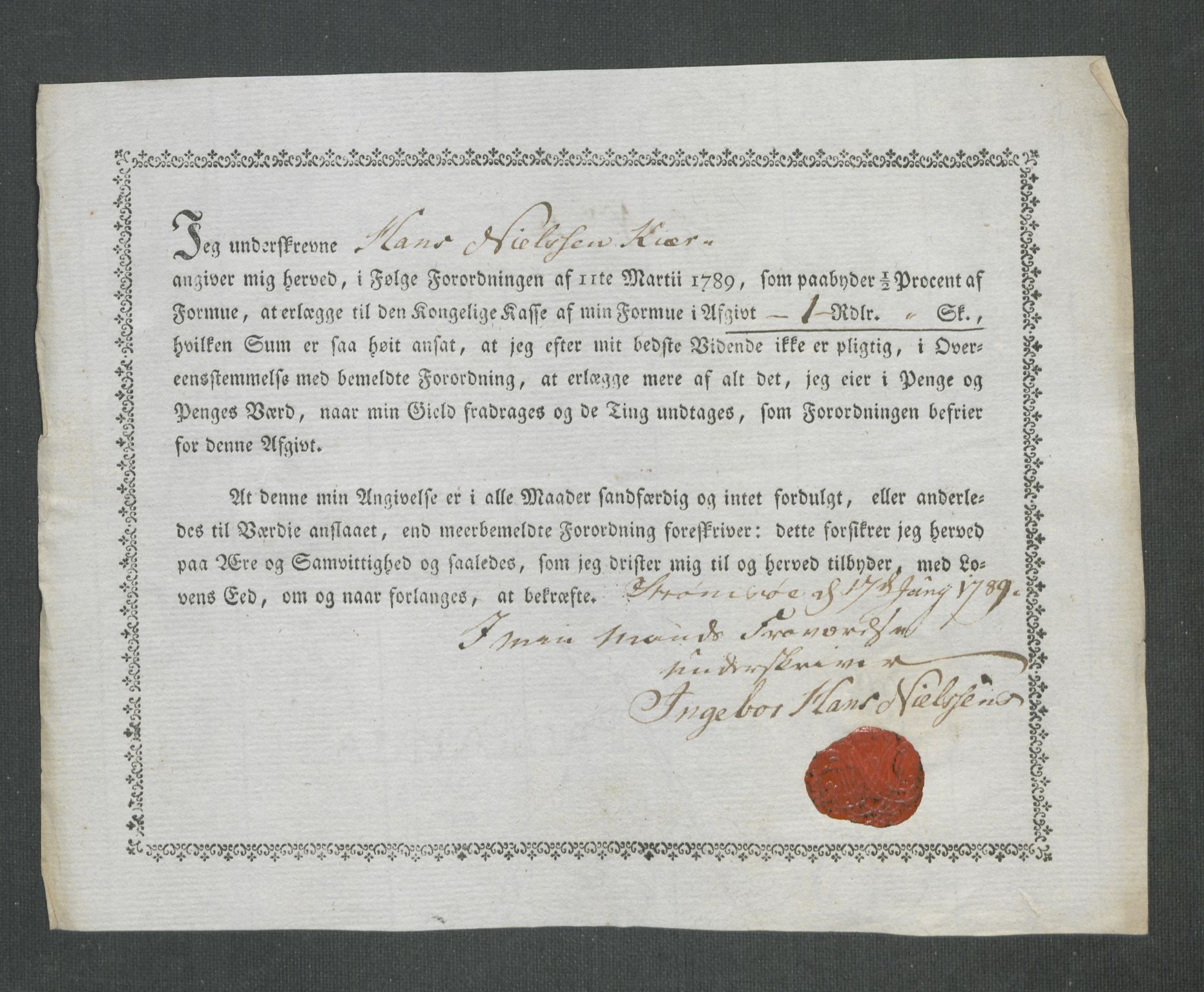 Rentekammeret inntil 1814, Reviderte regnskaper, Mindre regnskaper, RA/EA-4068/Rf/Rfe/L0047: Strinda og Selbu fogderi. Strømsø, 1789, p. 354