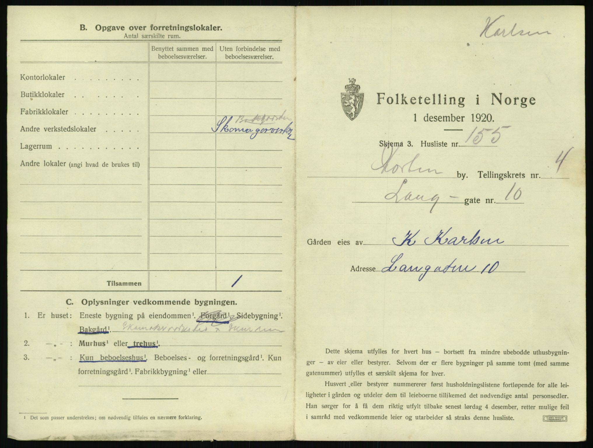 SAKO, 1920 census for Horten, 1920, p. 1531