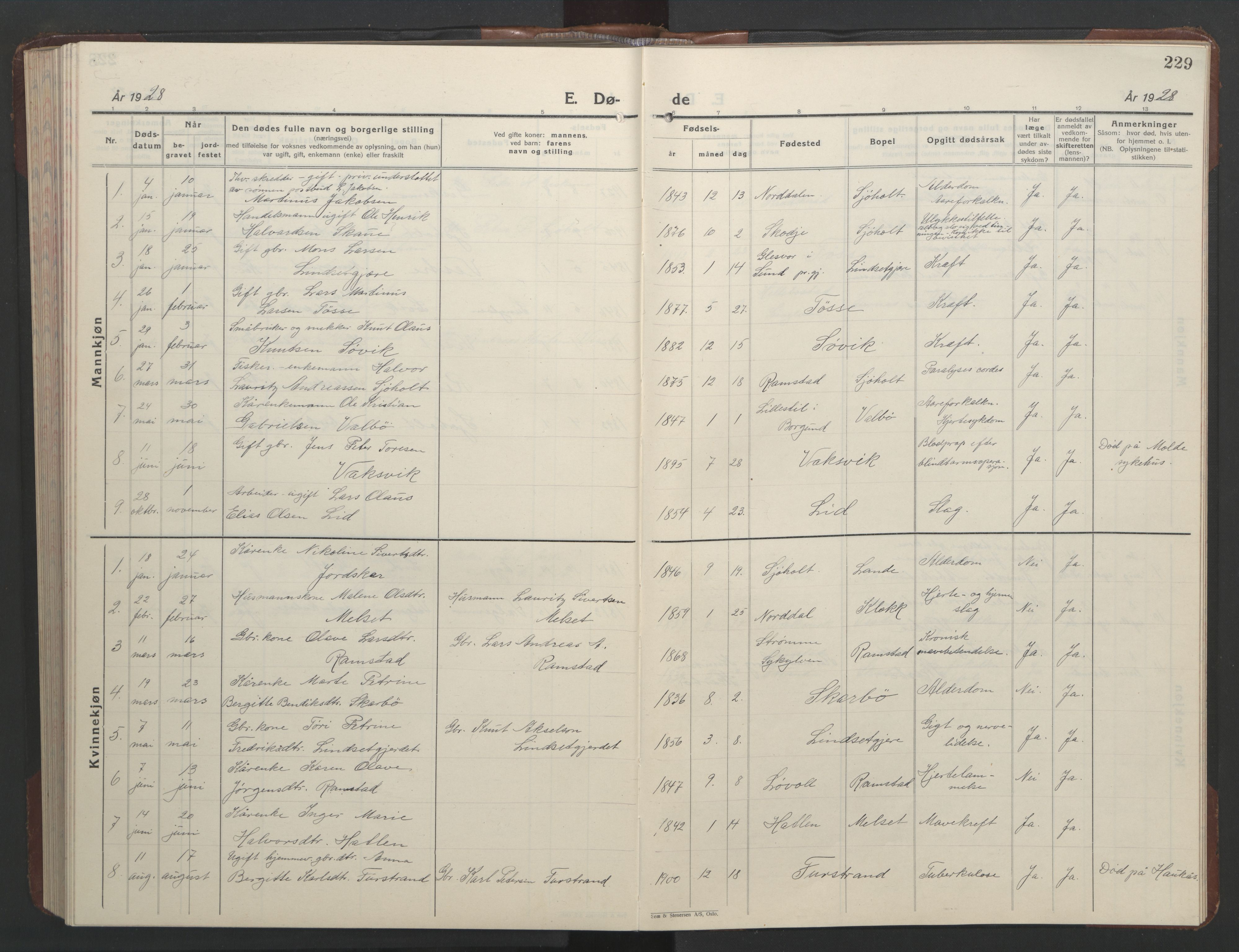 Ministerialprotokoller, klokkerbøker og fødselsregistre - Møre og Romsdal, SAT/A-1454/522/L0329: Parish register (copy) no. 522C08, 1926-1951, p. 229