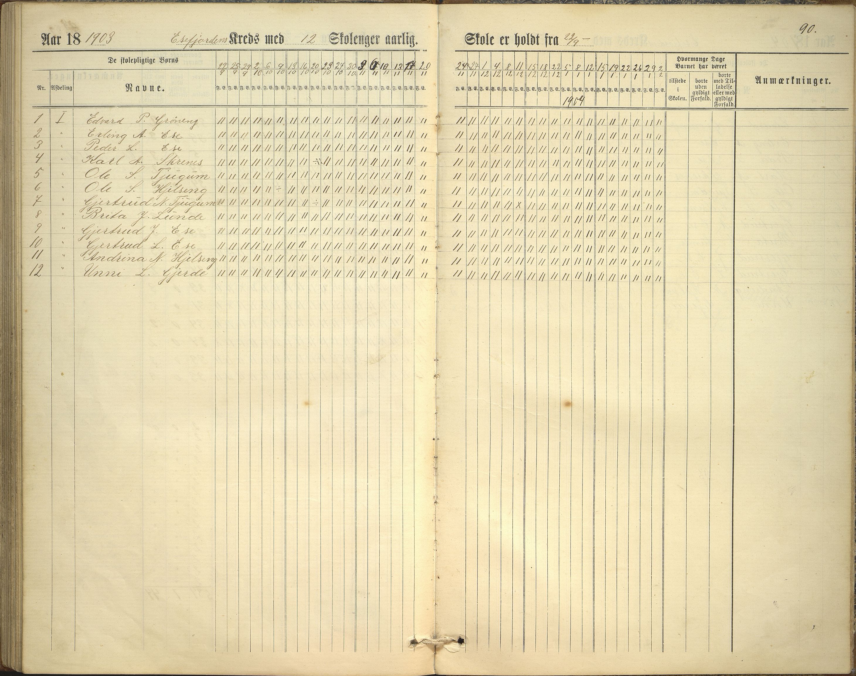 Balestrand kommune. Grøneng skule/Esefjorden skulekrins, VLFK/K-14180.520.07/543/L0001: dagbok for Esefjorden skulekrins, 1882-1905, p. 90