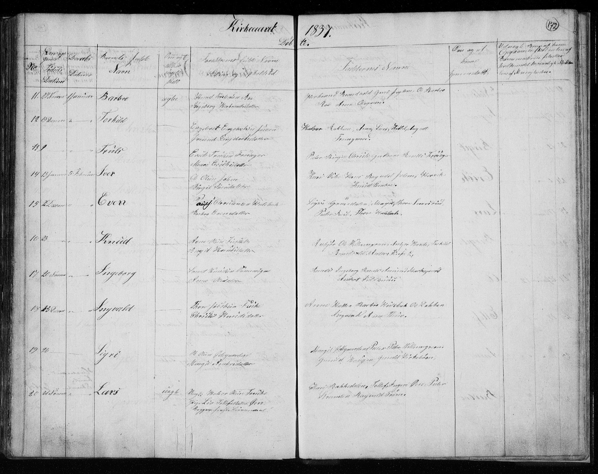 Gol kirkebøker, AV/SAKO-A-226/F/Fa/L0001: Parish register (official) no. I 1, 1821-1837, p. 172