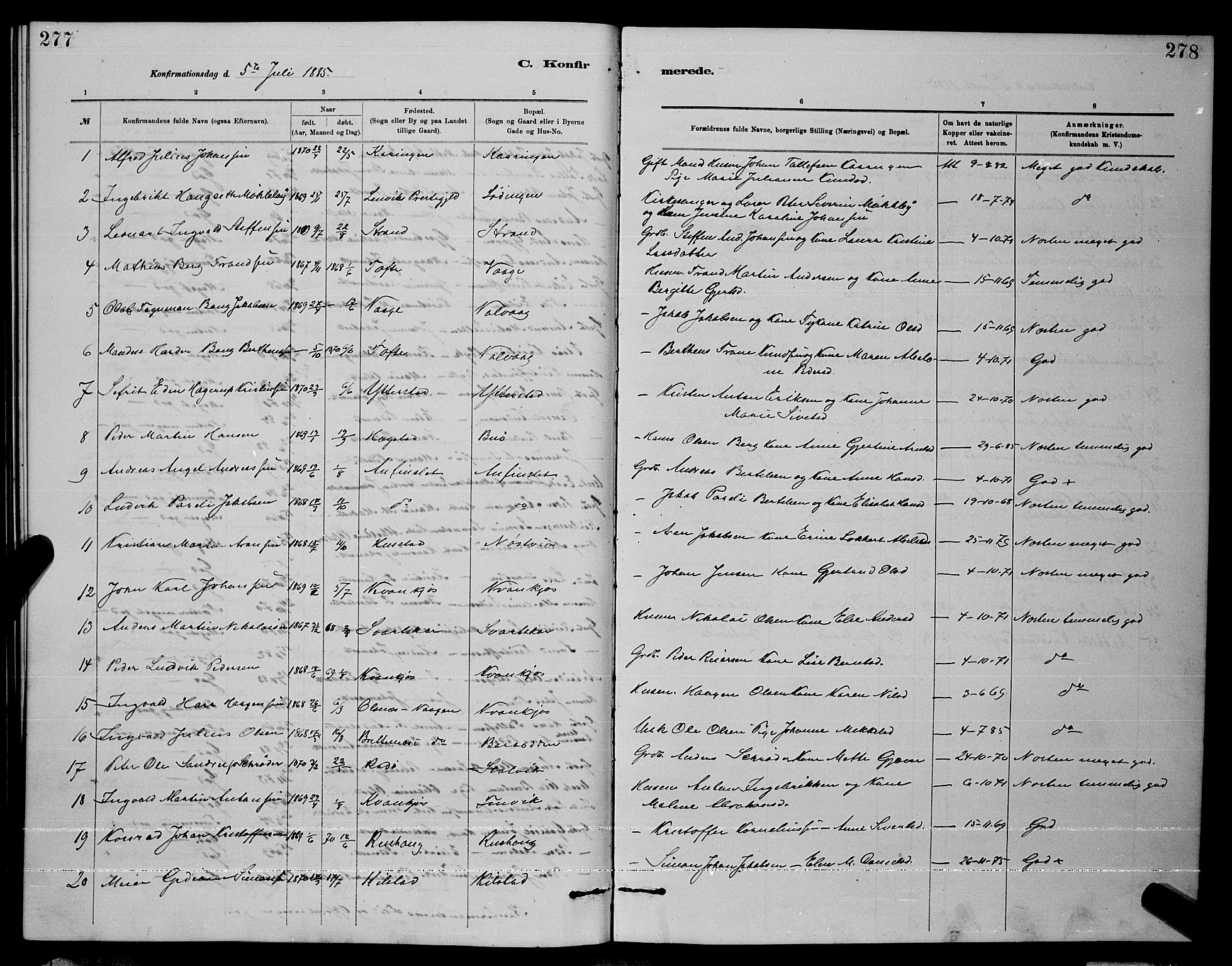 Ministerialprotokoller, klokkerbøker og fødselsregistre - Nordland, AV/SAT-A-1459/872/L1047: Parish register (copy) no. 872C03, 1880-1897, p. 277-278