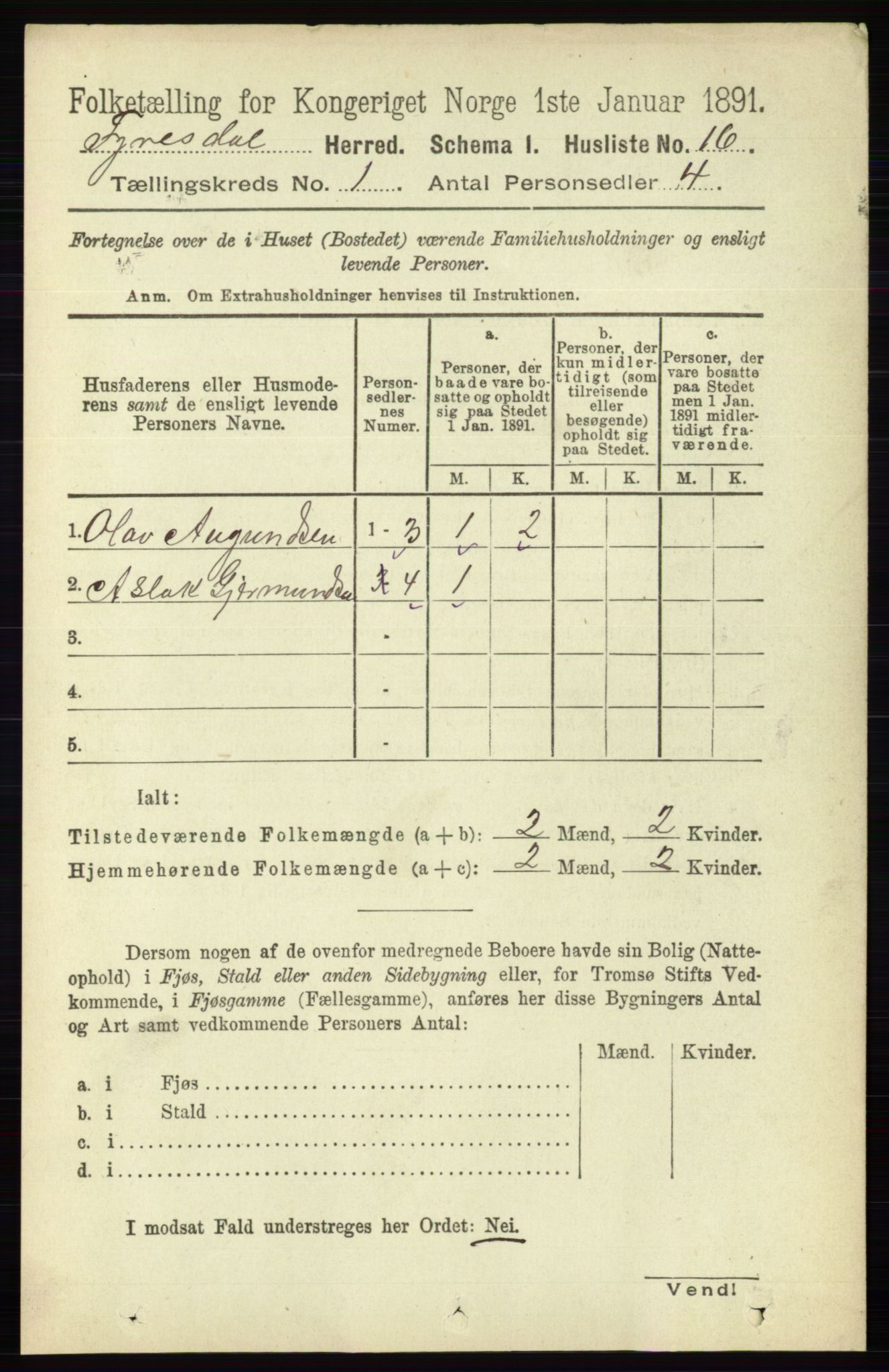 RA, 1891 census for 0831 Fyresdal, 1891, p. 39