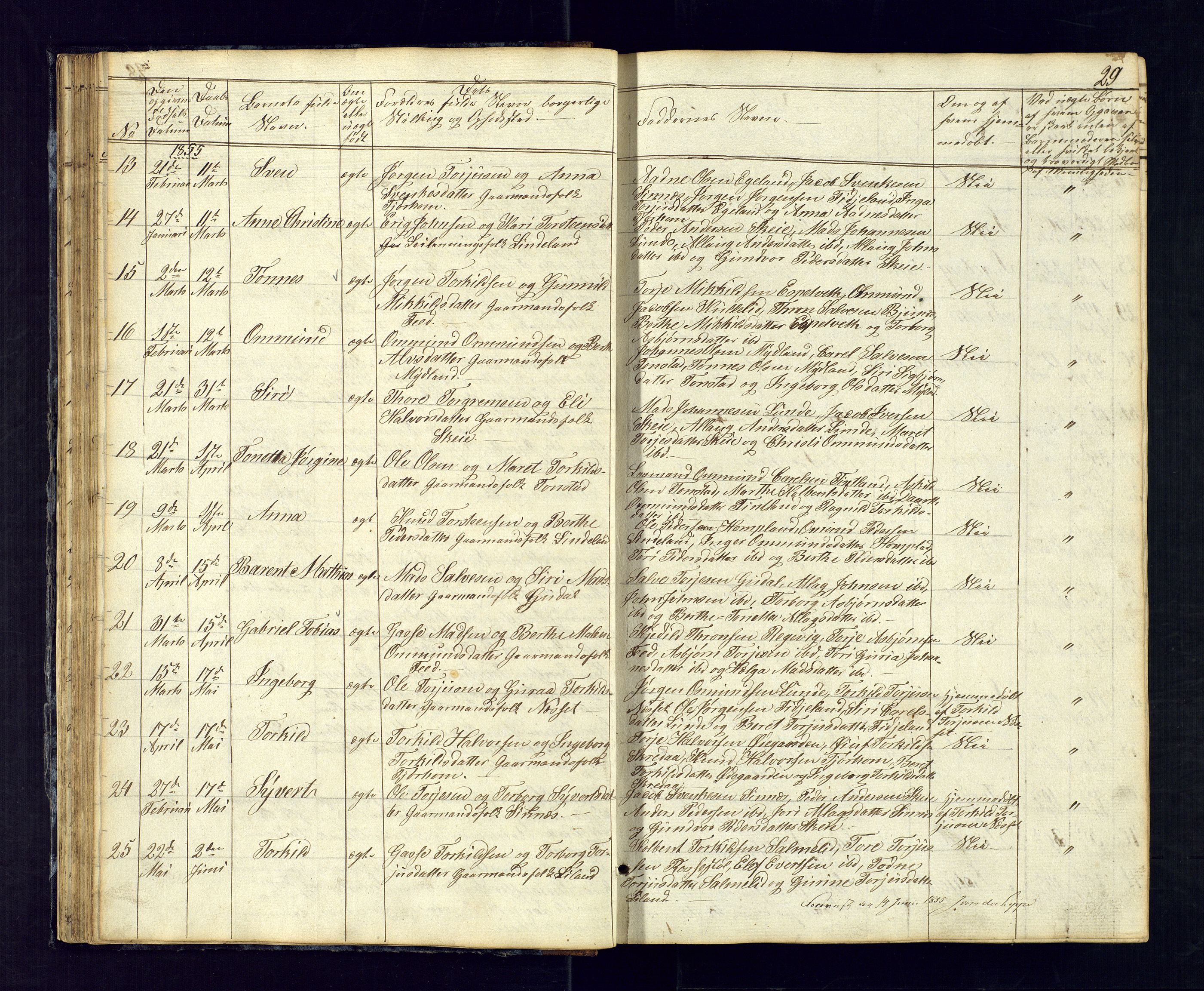 Sirdal sokneprestkontor, SAK/1111-0036/F/Fb/Fbb/L0002: Parish register (copy) no. B-2, 1848-1878, p. 29