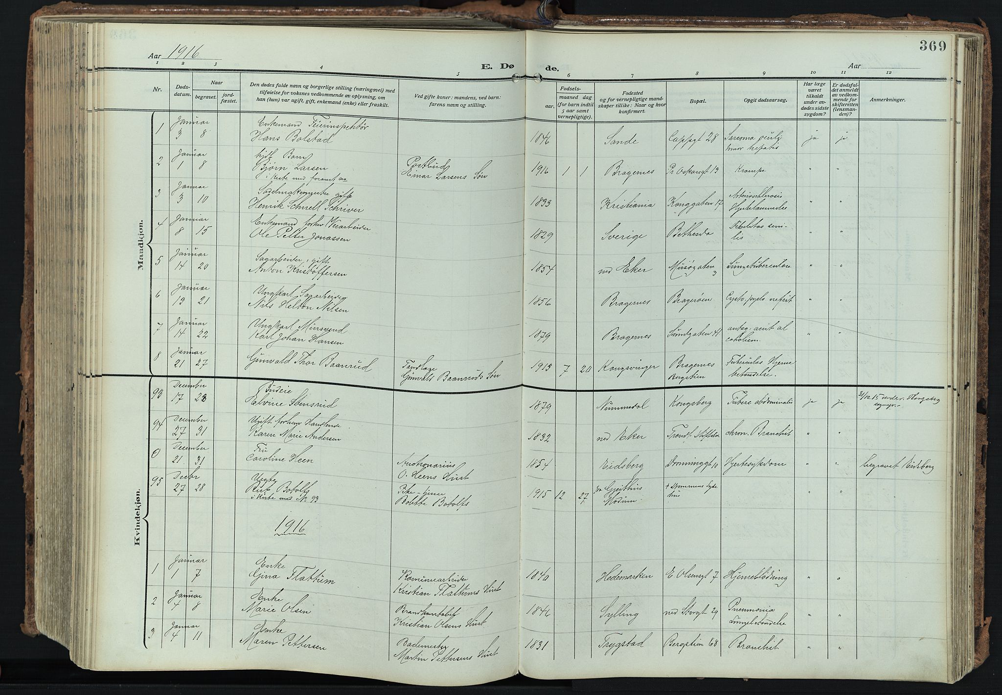 Bragernes kirkebøker, SAKO/A-6/F/Fb/L0010: Parish register (official) no. II 10, 1911-1922, p. 369