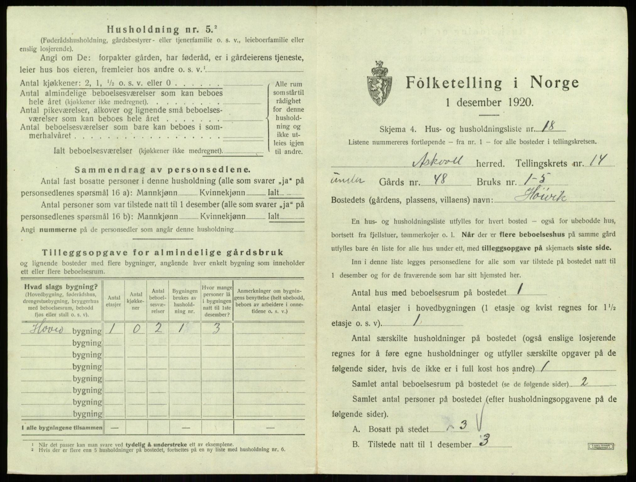 SAB, 1920 census for Askvoll, 1920, p. 756