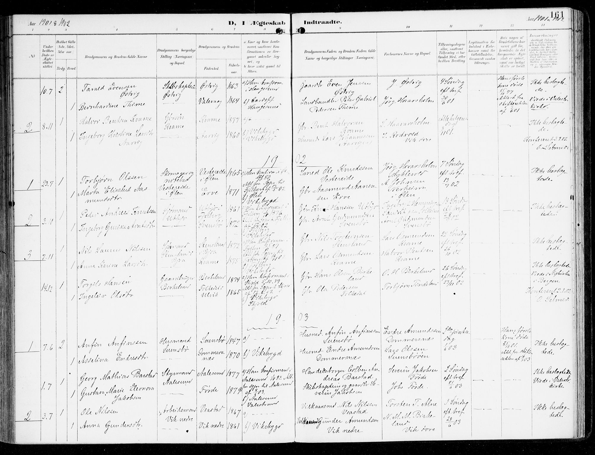 Sveio Sokneprestembete, SAB/A-78501/H/Haa: Parish register (official) no. D 2, 1894-1916, p. 161
