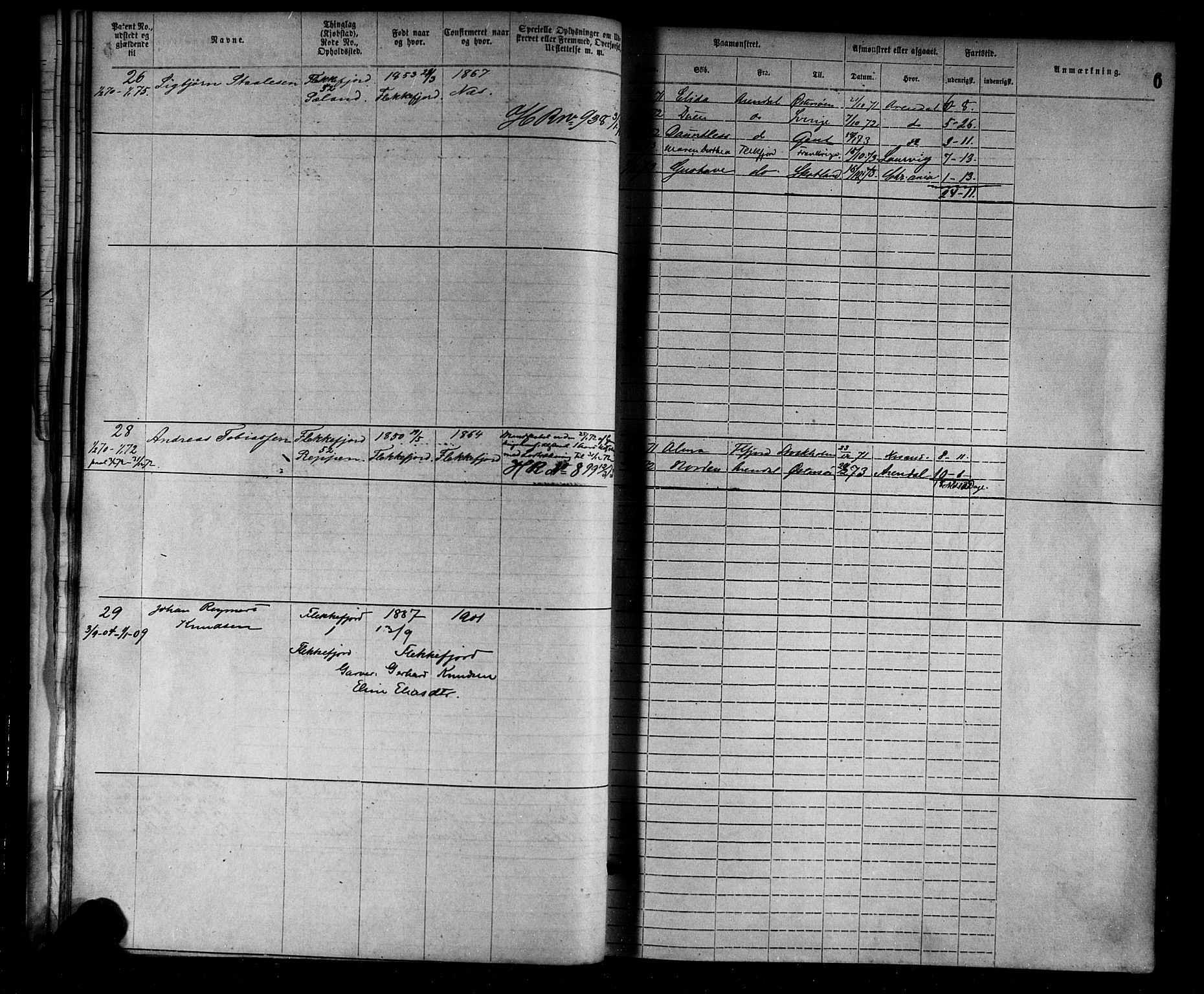 Flekkefjord mønstringskrets, AV/SAK-2031-0018/F/Fa/L0002: Annotasjonsrulle nr 1-1920 med register, N-2, 1870-1891, p. 26