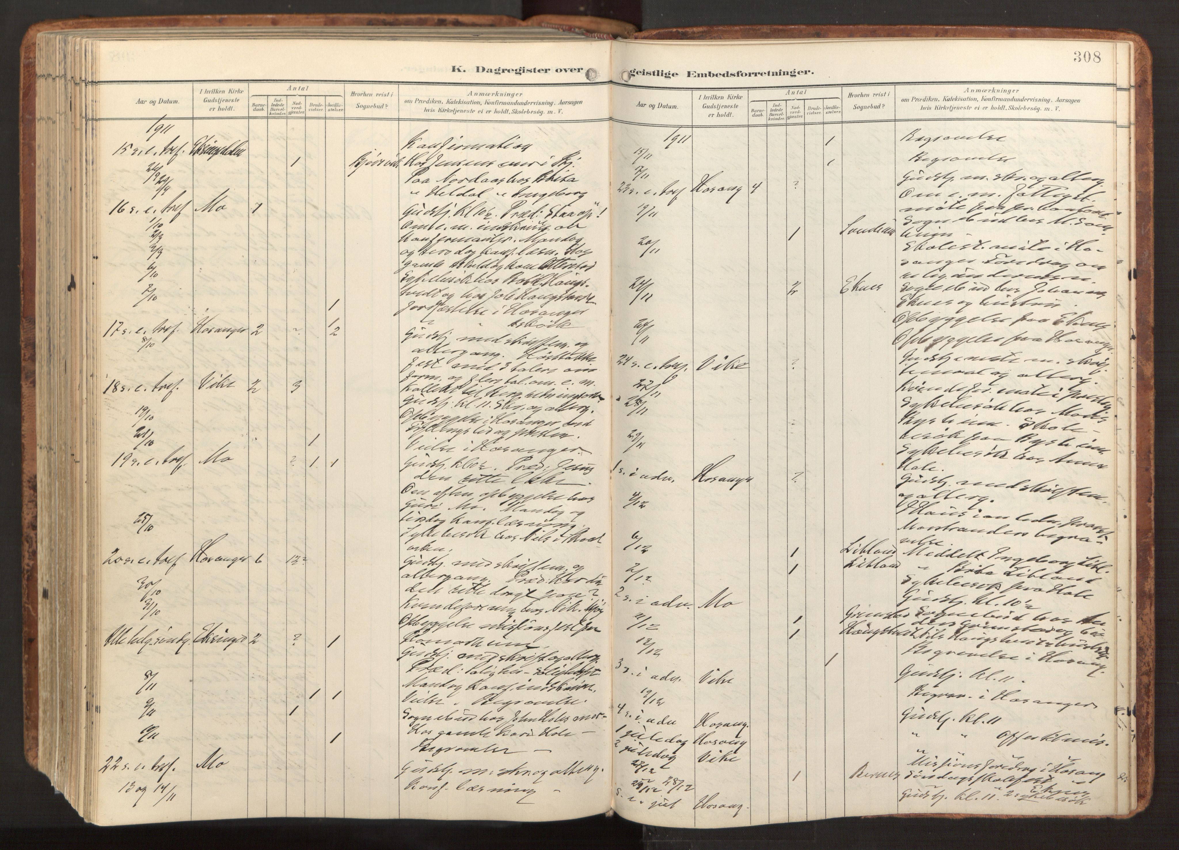 Hosanger sokneprestembete, AV/SAB-A-75801/H/Haa: Parish register (official) no. B 2, 1897-1923, p. 308