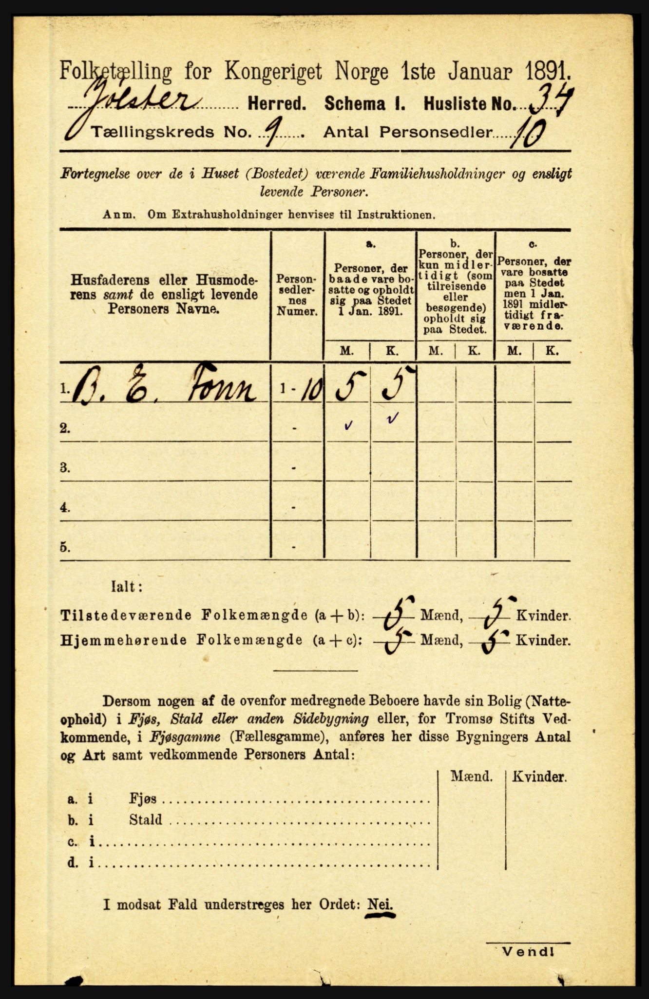 RA, 1891 census for 1431 Jølster, 1891, p. 3126