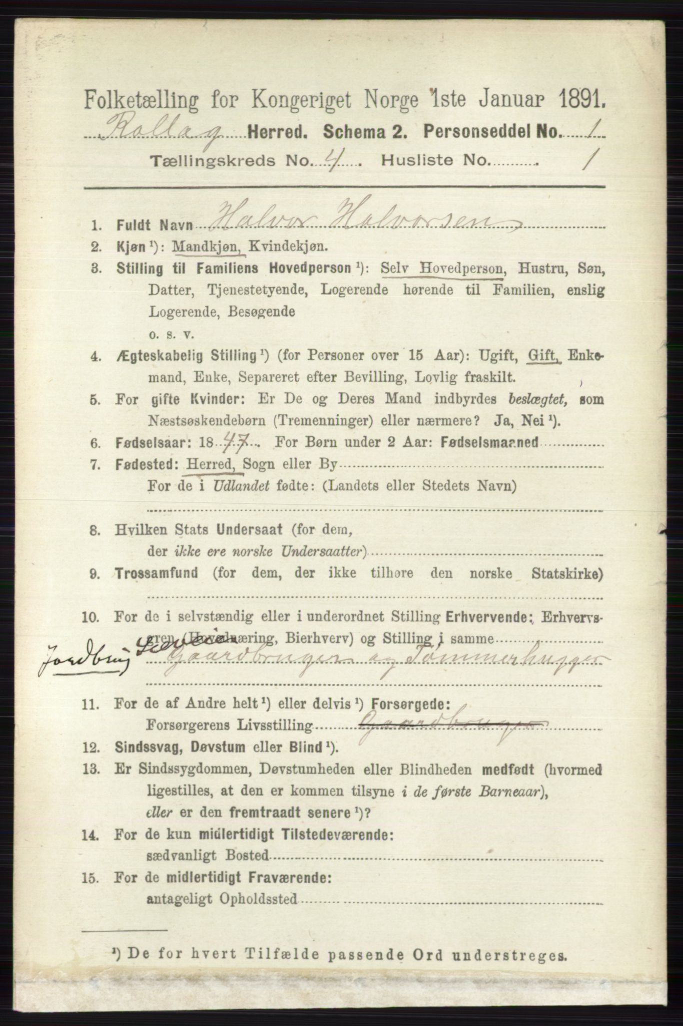 RA, 1891 census for 0632 Rollag, 1891, p. 1282