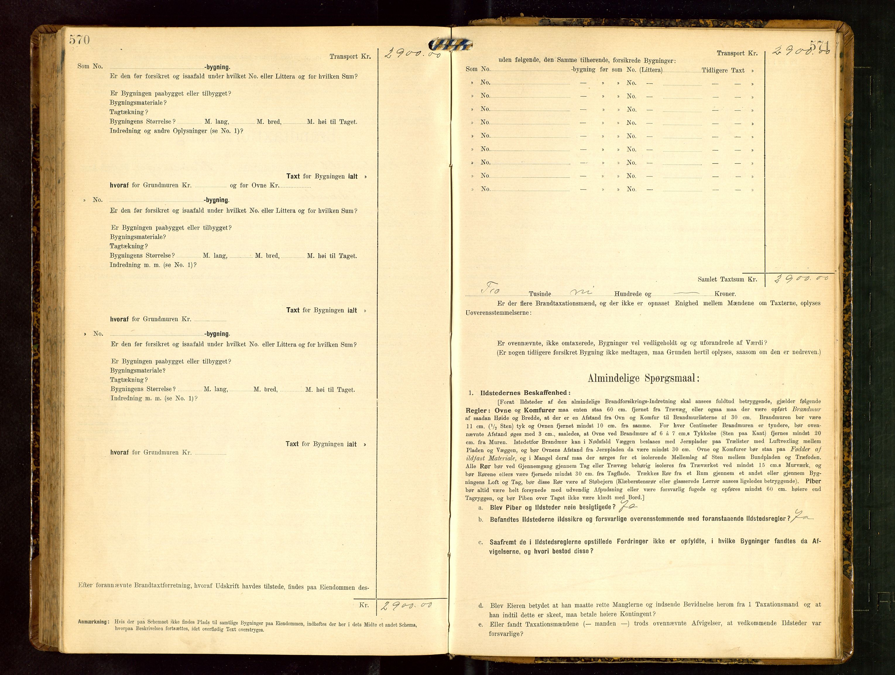 Håland lensmannskontor, SAST/A-100100/Gob/L0003: Branntakstprotokoll - skjematakst. Register i boken., 1909-1910, p. 570-571