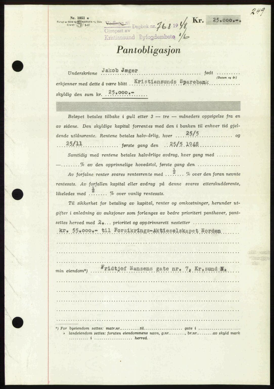 Kristiansund byfogd, AV/SAT-A-4587/A/27: Mortgage book no. 44, 1947-1948, Diary no: : 768/1948