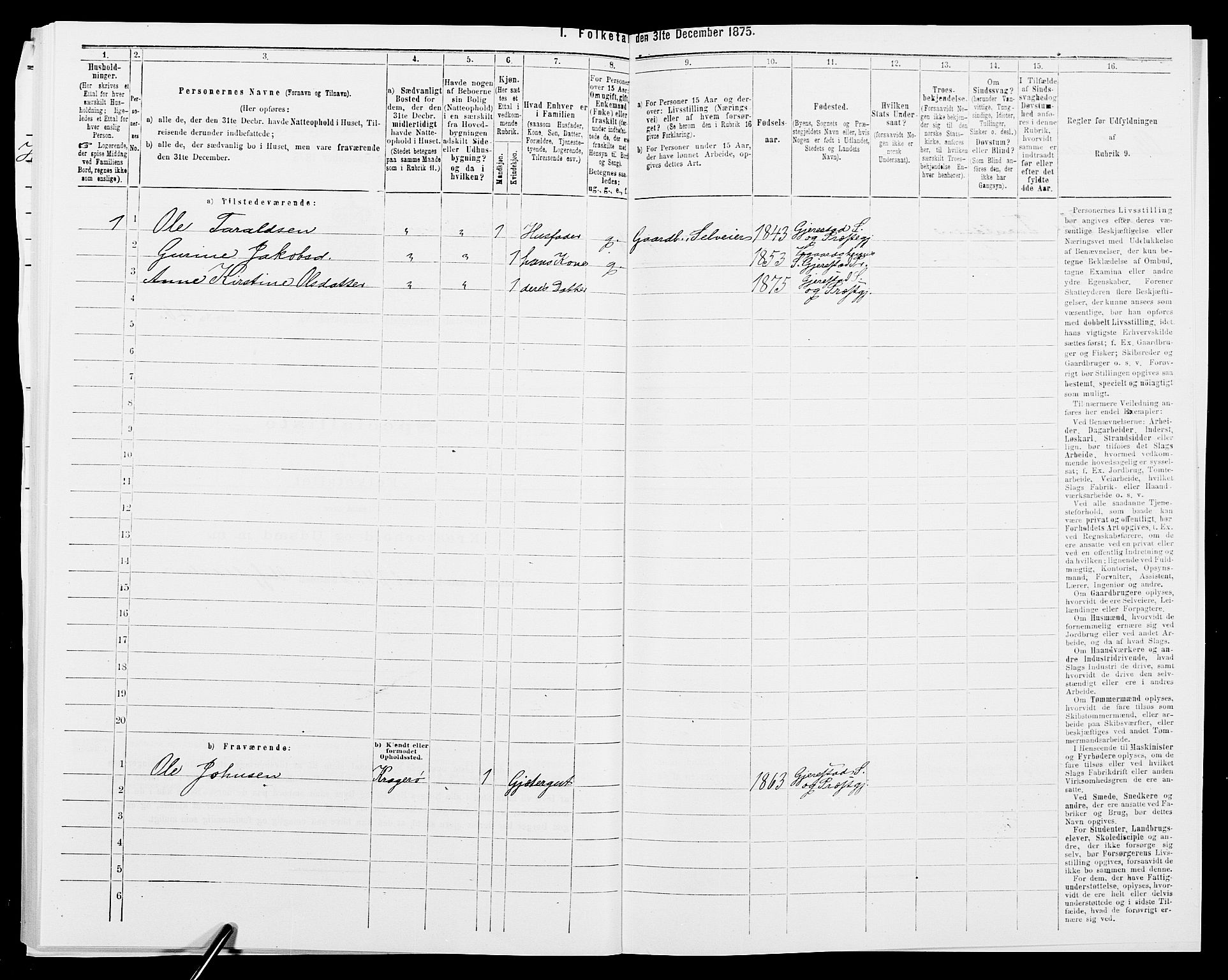 SAK, 1875 census for 0911P Gjerstad, 1875, p. 134