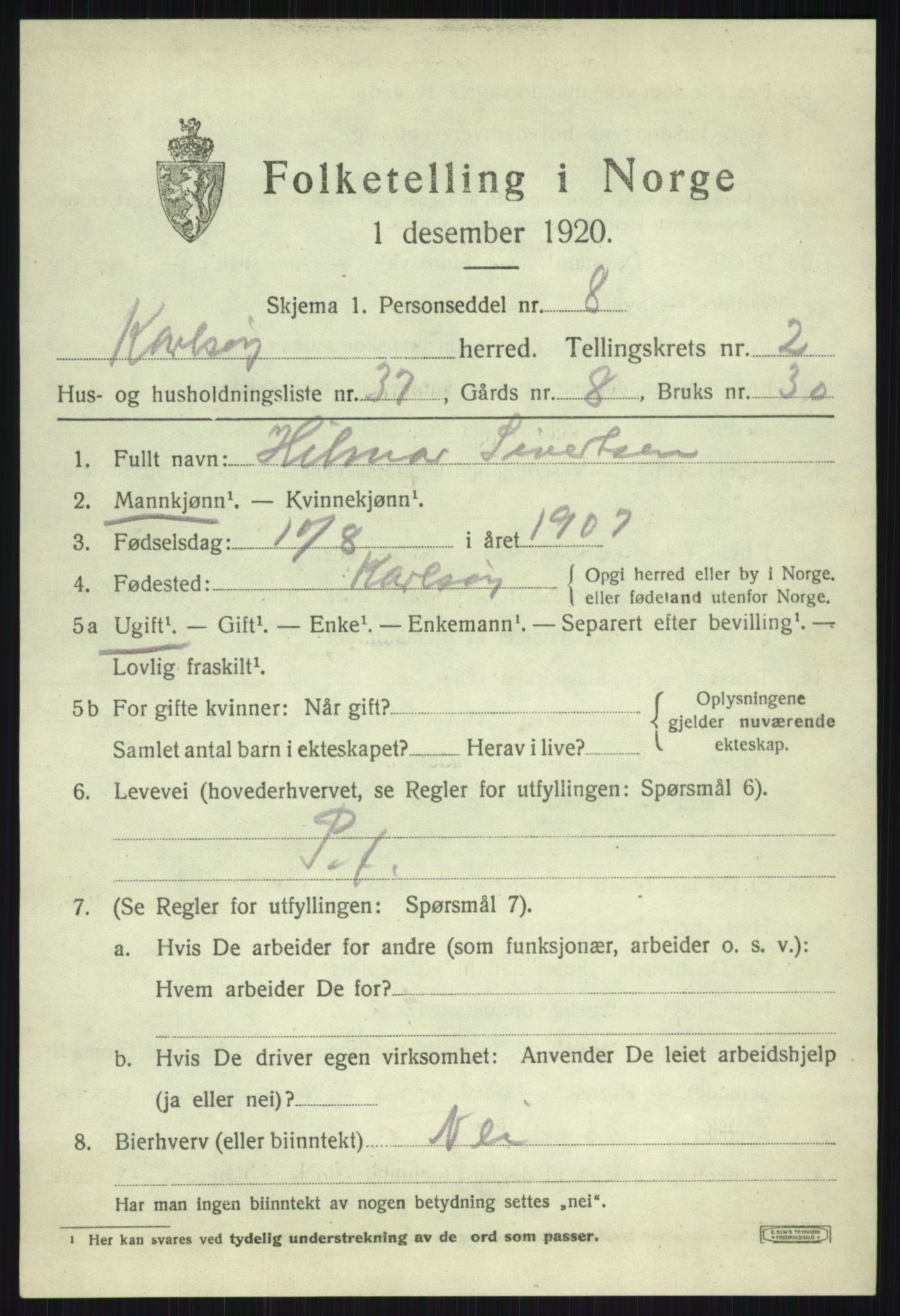 SATØ, 1920 census for Karlsøy, 1920, p. 1685