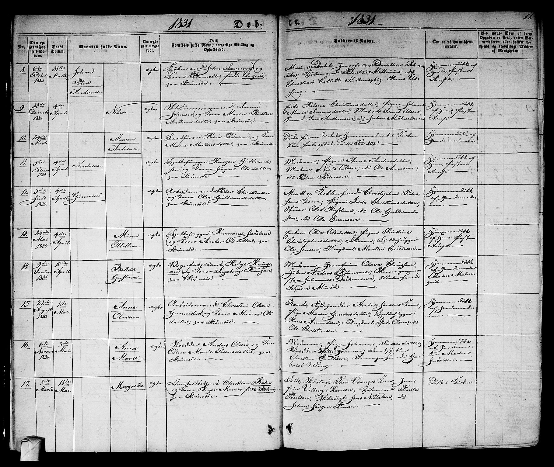 Strømsø kirkebøker, AV/SAKO-A-246/F/Fa/L0012: Parish register (official) no. I 12, 1830-1847, p. 11