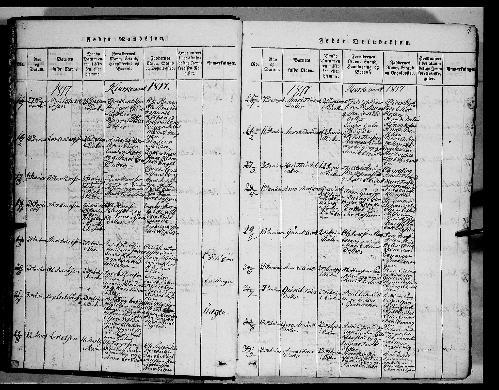 Fron prestekontor, SAH/PREST-078/H/Ha/Hab/L0002: Parish register (copy) no. 2, 1816-1850, p. 4