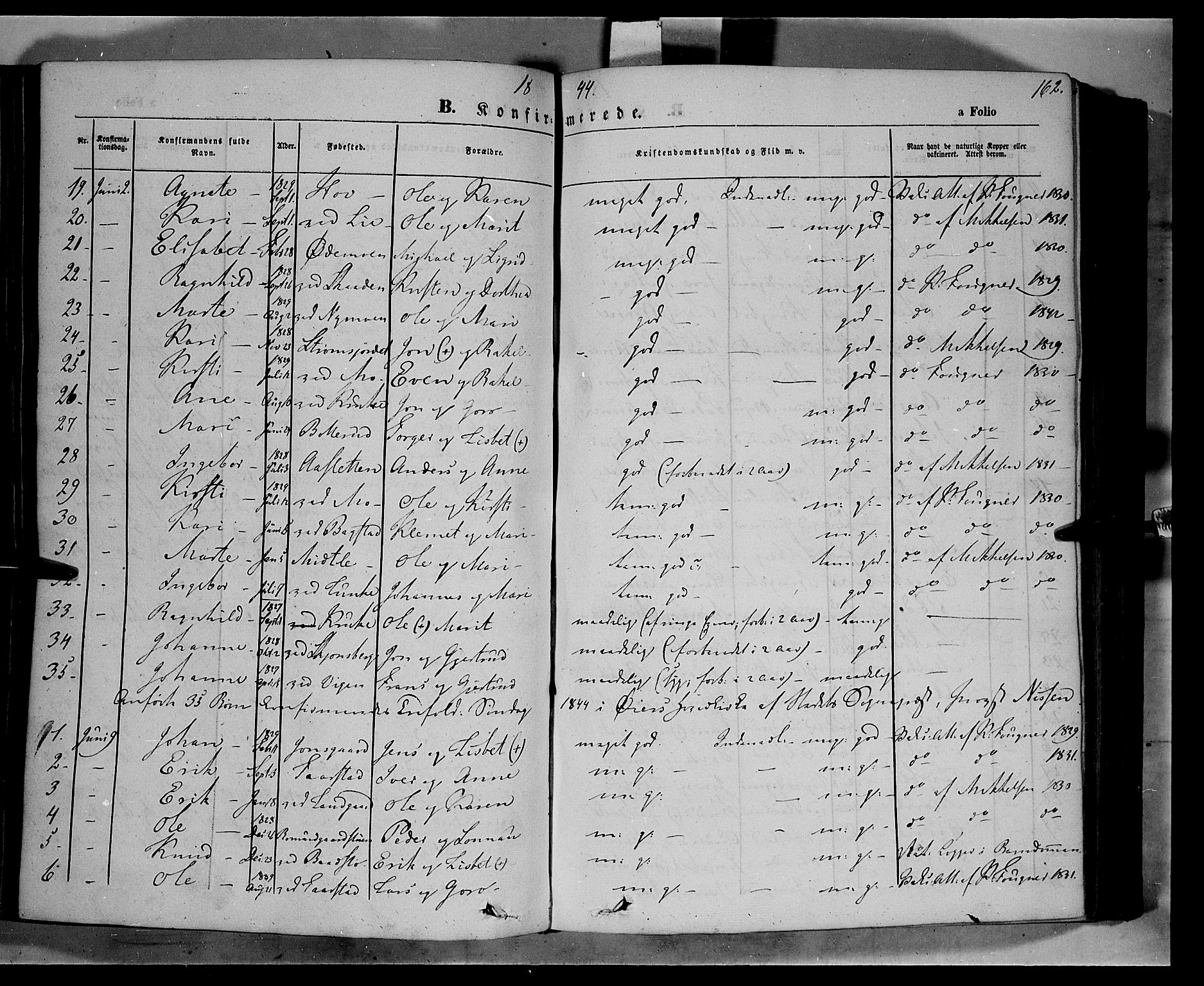 Øyer prestekontor, SAH/PREST-084/H/Ha/Haa/L0005: Parish register (official) no. 5, 1842-1857, p. 162