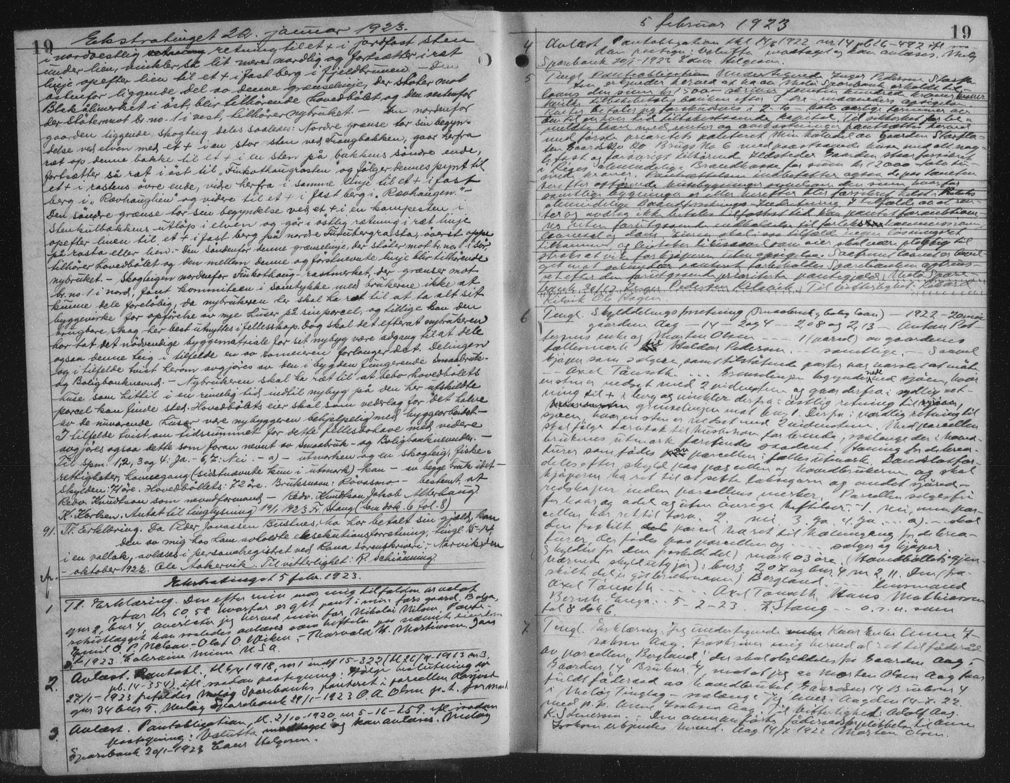 Rana sorenskriveri , AV/SAT-A-1108/1/2/2C/L0018: Mortgage book no. 18, 1923-1928, p. 19, Deed date: 05.02.1923