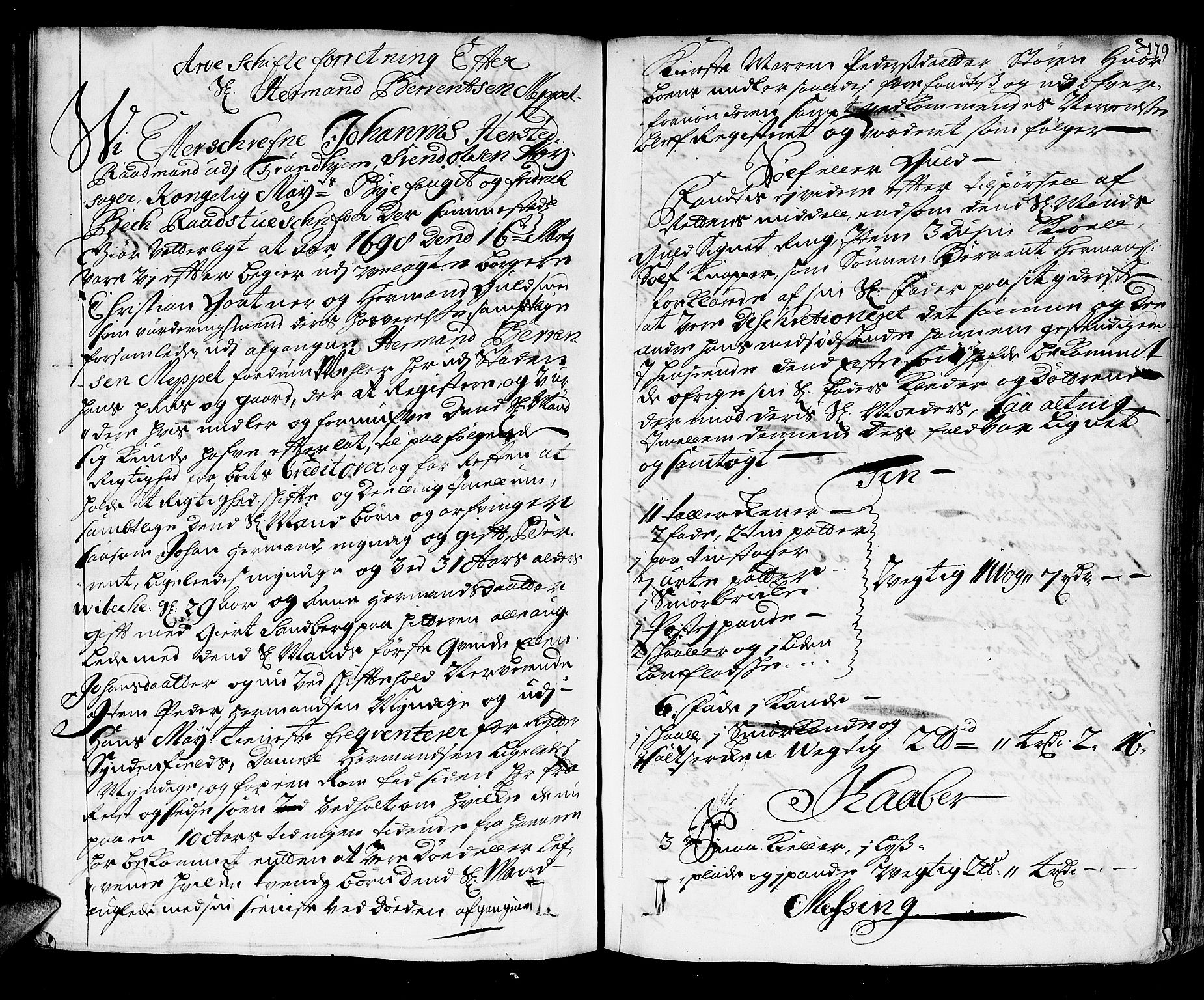 Trondheim byfogd, AV/SAT-A-0003/1/3/3A/L0004: Skifteprotokoll - gml.nr.4. (m/ register), 1695-1699, p. 178b-179a