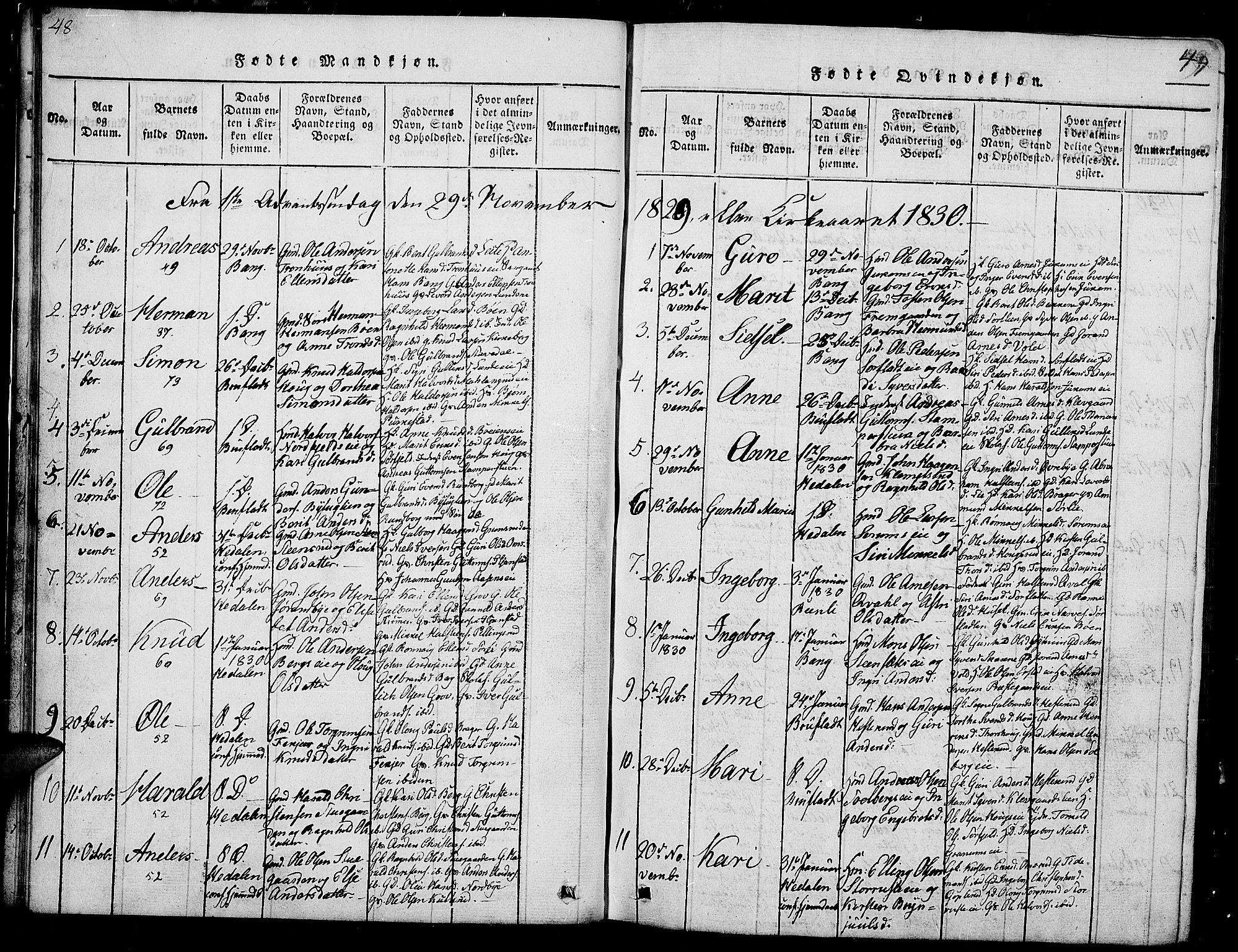 Sør-Aurdal prestekontor, SAH/PREST-128/H/Ha/Hab/L0002: Parish register (copy) no. 2, 1826-1840, p. 48-49