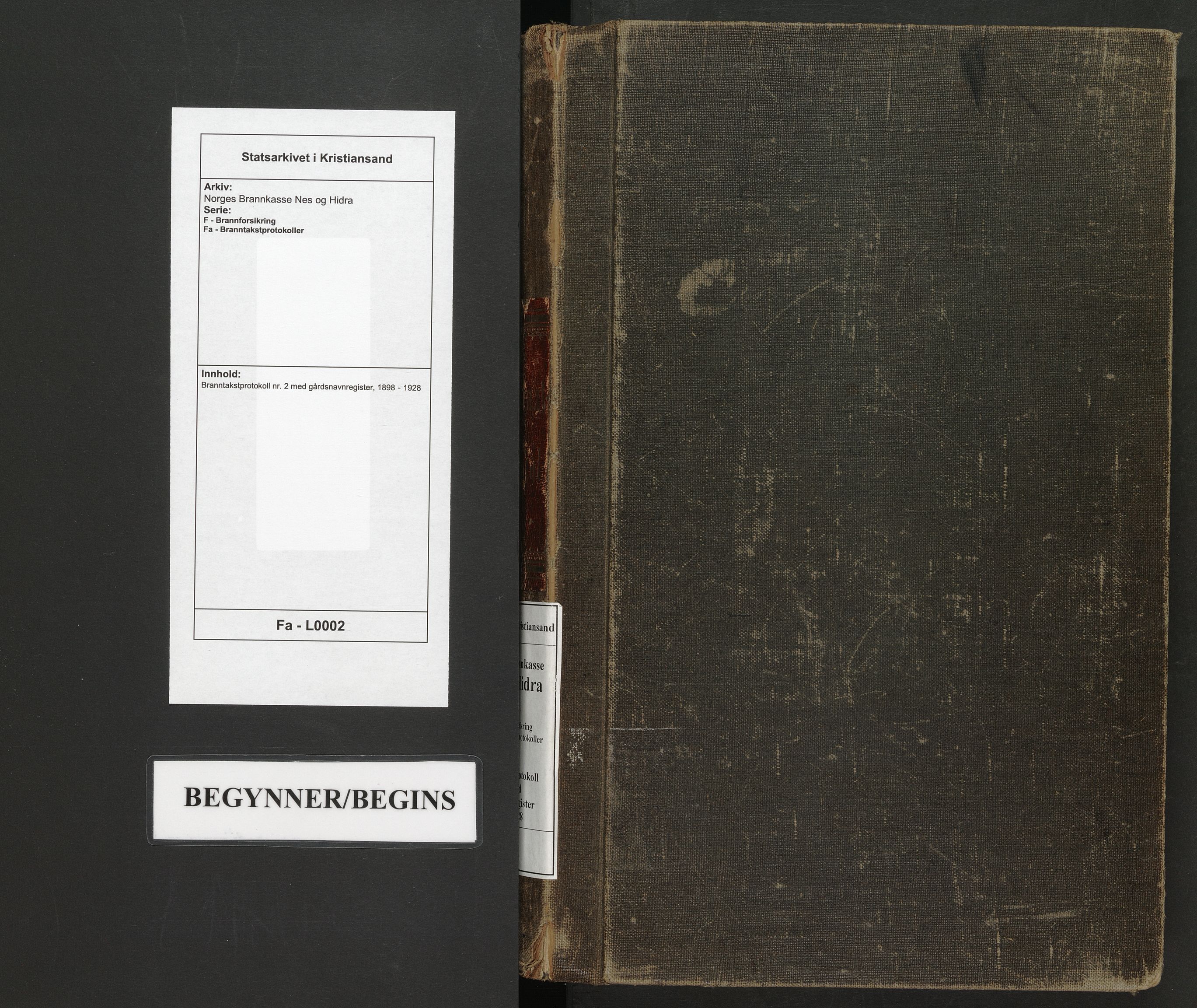 Norges Brannkasse Nes og Hidra, AV/SAK-2241-0040/F/Fa/L0002: Branntakstprotokoll nr. 2 med gårdsnavnregister, 1898-1928