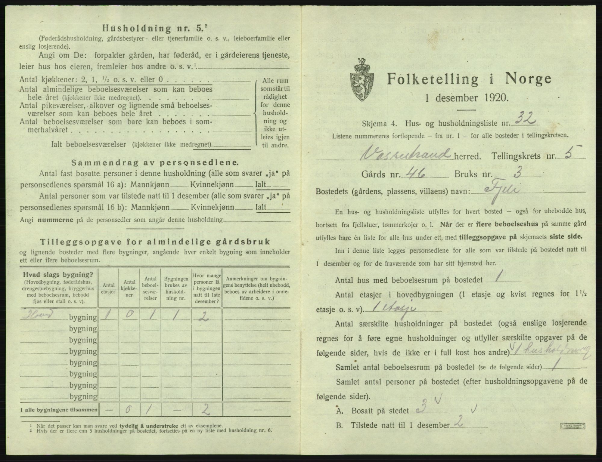 SAB, 1920 census for Vossestrand, 1920, p. 406