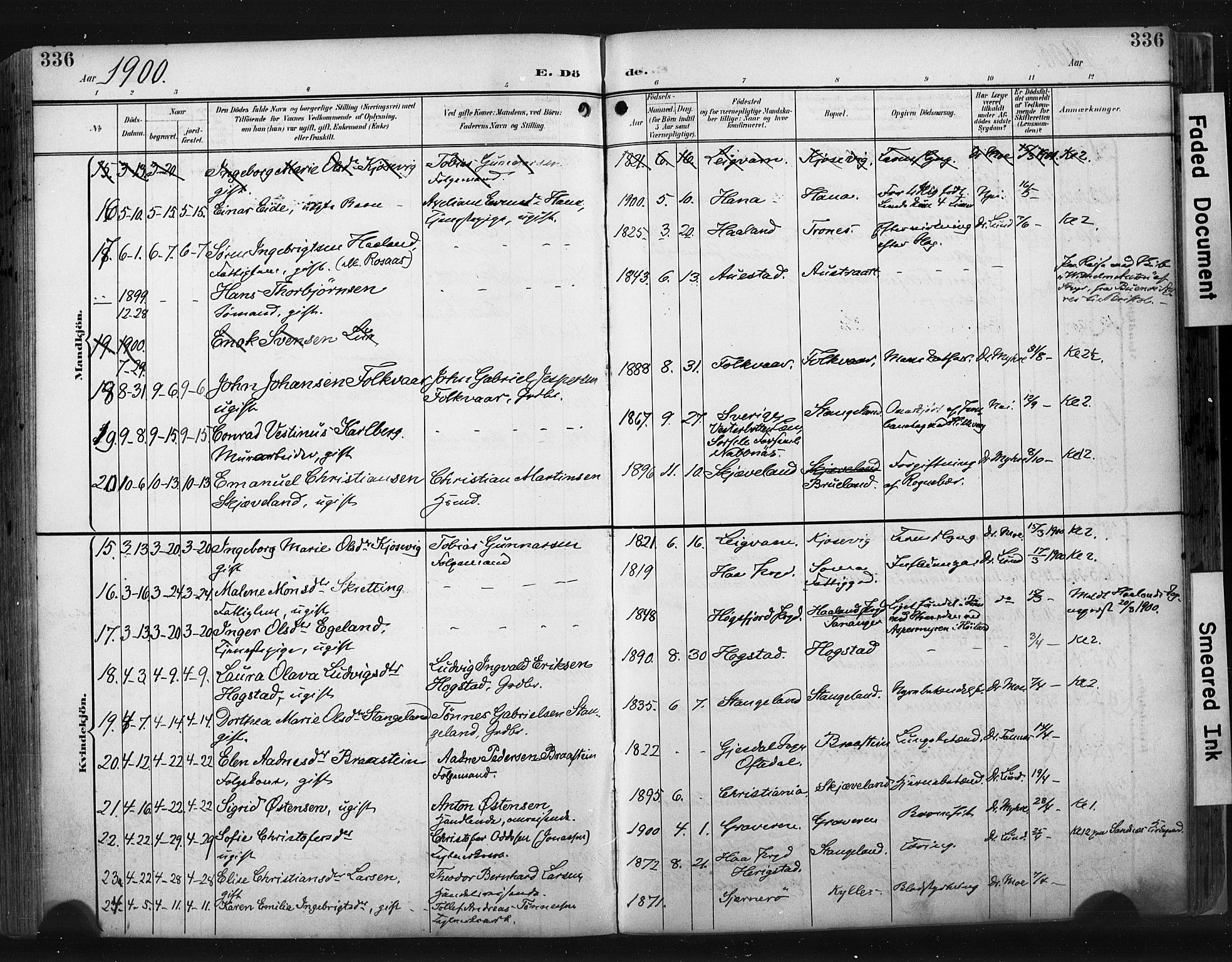 Høyland sokneprestkontor, AV/SAST-A-101799/001/30BA/L0015: Parish register (official) no. A 14, 1899-1911, p. 336