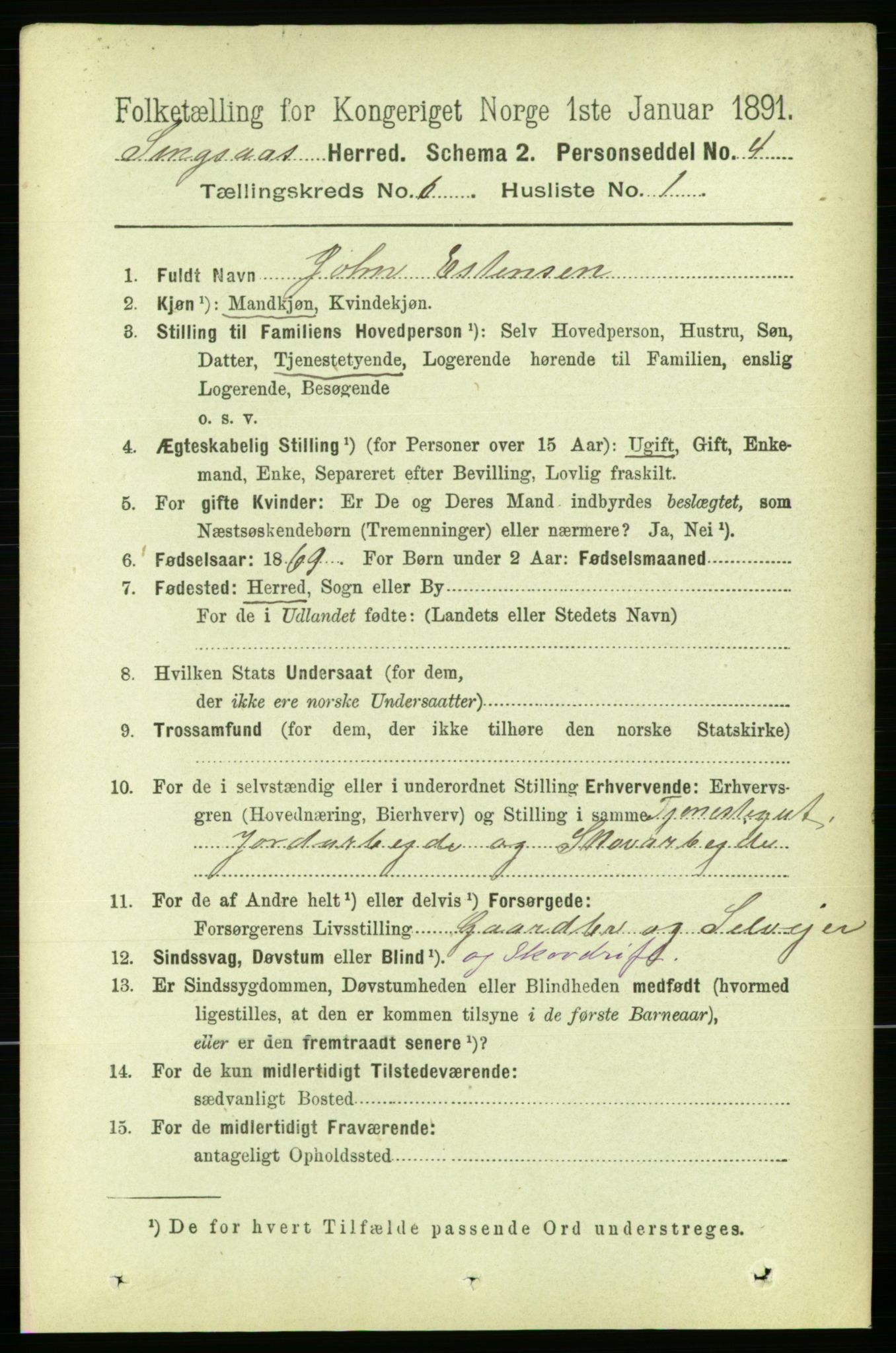 RA, 1891 census for 1646 Singsås, 1891, p. 1223