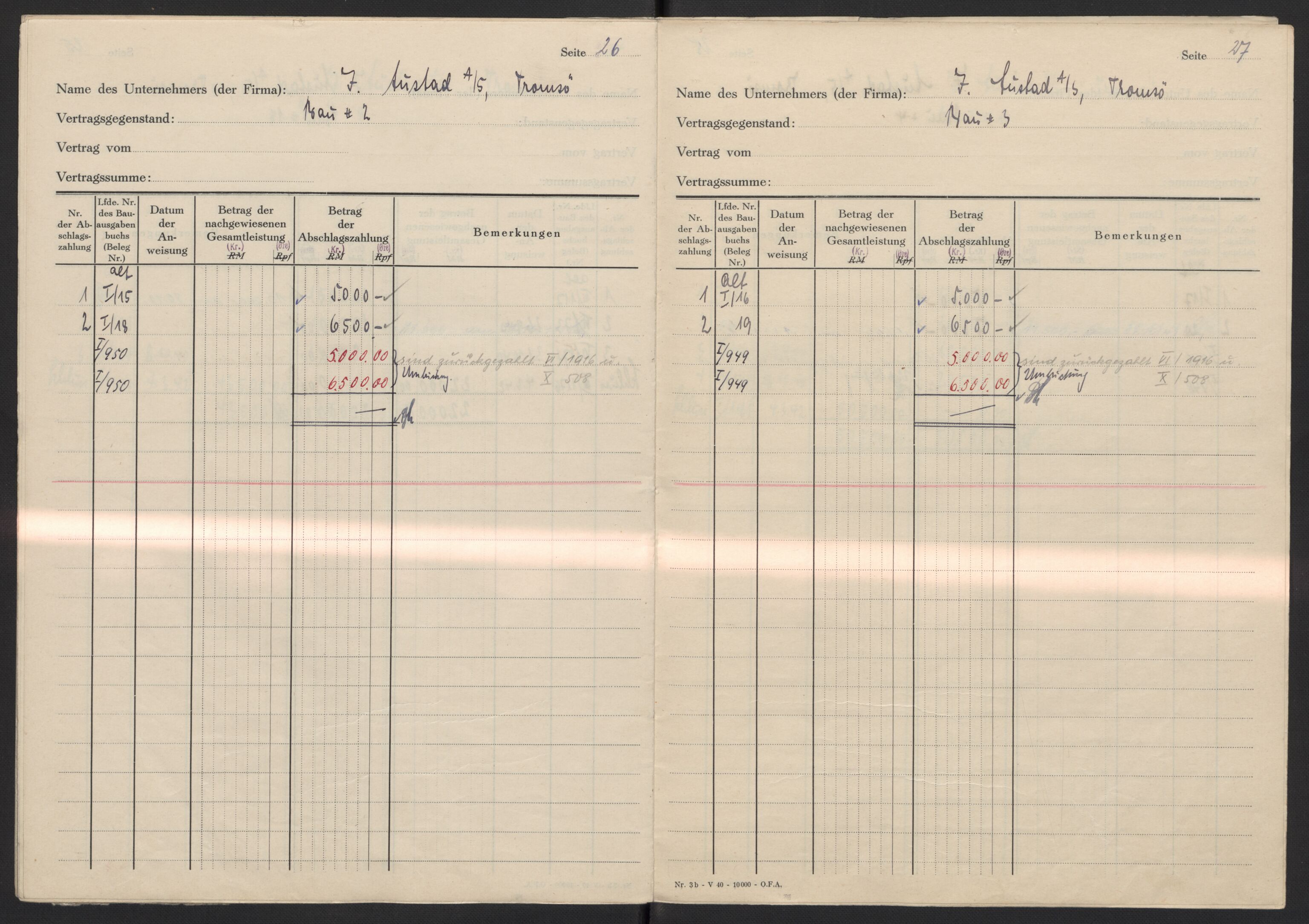 Tyske arkiver, Organisation Todt (OT), Einsatzgruppe Wiking, AV/RA-RAFA-2188/2/F/Fg/Fgb/L0005: Bltg. L.W. Bardufoss: Diverse regnskapsbøker, 1940