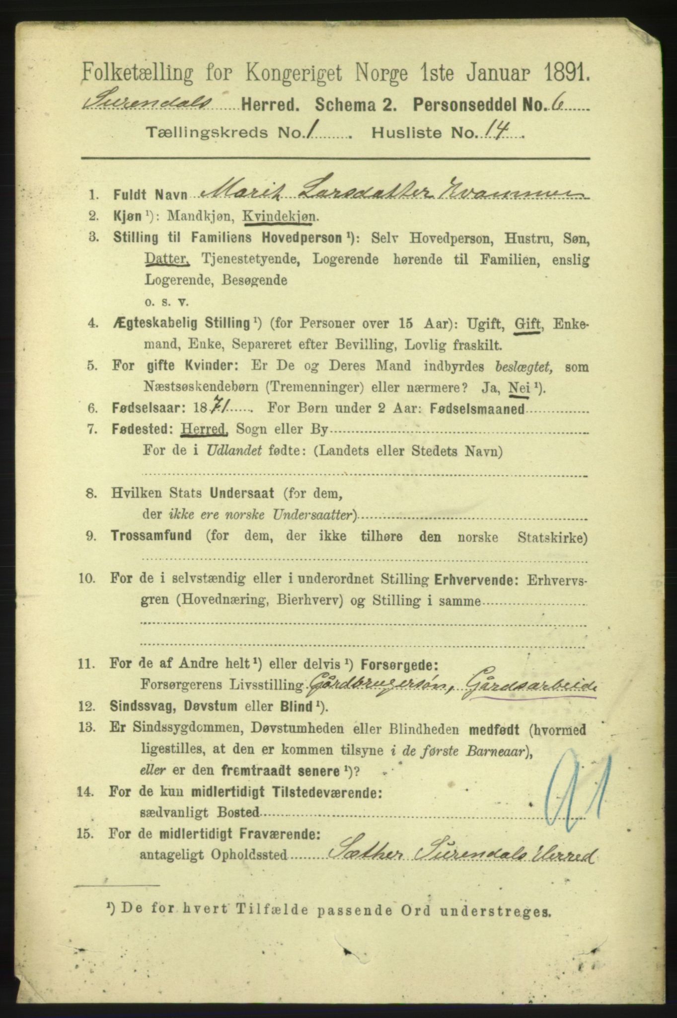 RA, 1891 census for 1566 Surnadal, 1891, p. 202