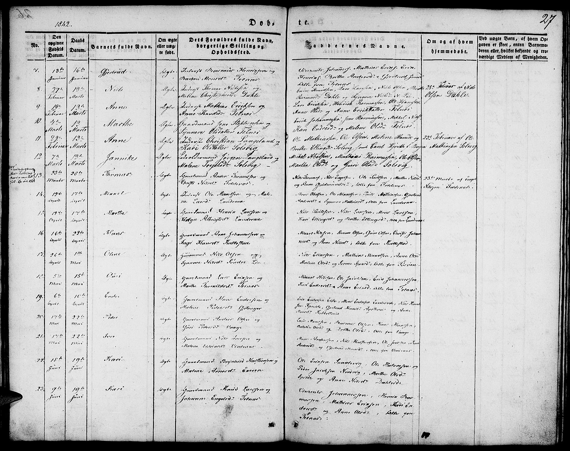 Fjell sokneprestembete, SAB/A-75301/H/Haa: Parish register (official) no. A 1, 1835-1850, p. 27