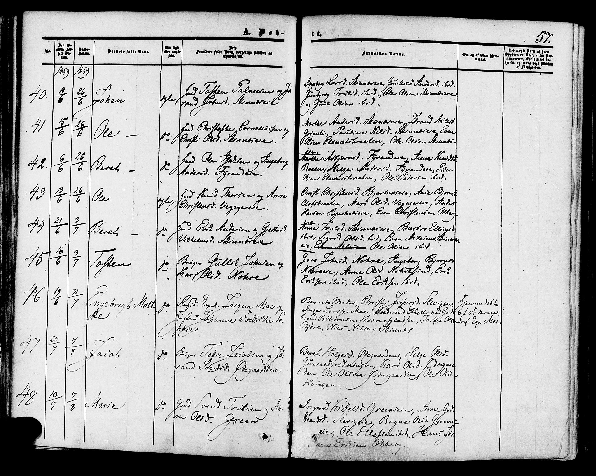 Krødsherad kirkebøker, AV/SAKO-A-19/F/Fa/L0003: Parish register (official) no. 3, 1851-1872, p. 57