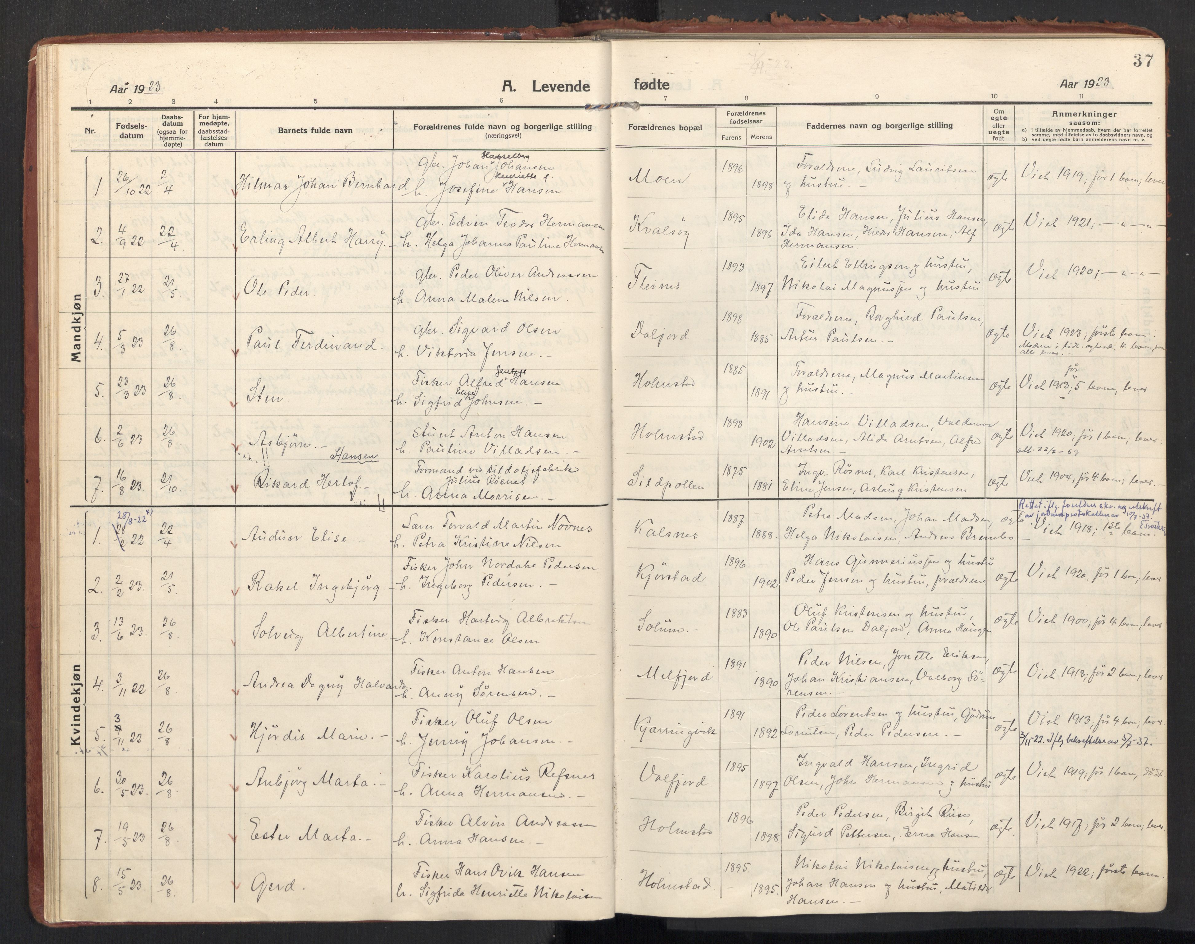 Ministerialprotokoller, klokkerbøker og fødselsregistre - Nordland, SAT/A-1459/890/L1288: Parish register (official) no. 890A03, 1915-1925, p. 37