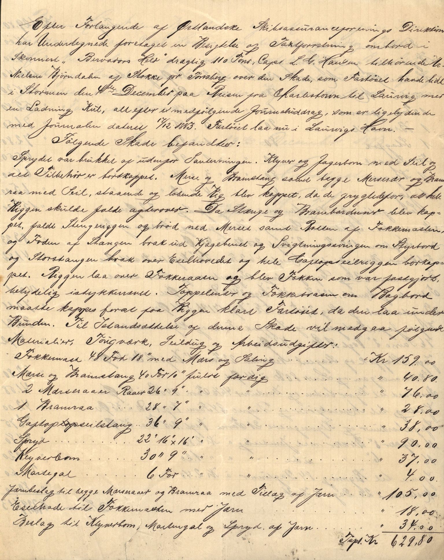 Pa 63 - Østlandske skibsassuranceforening, VEMU/A-1079/G/Ga/L0016/0003: Havaridokumenter / Triton, Bervadors Held, Anastasia, Amicitia, 1883, p. 70