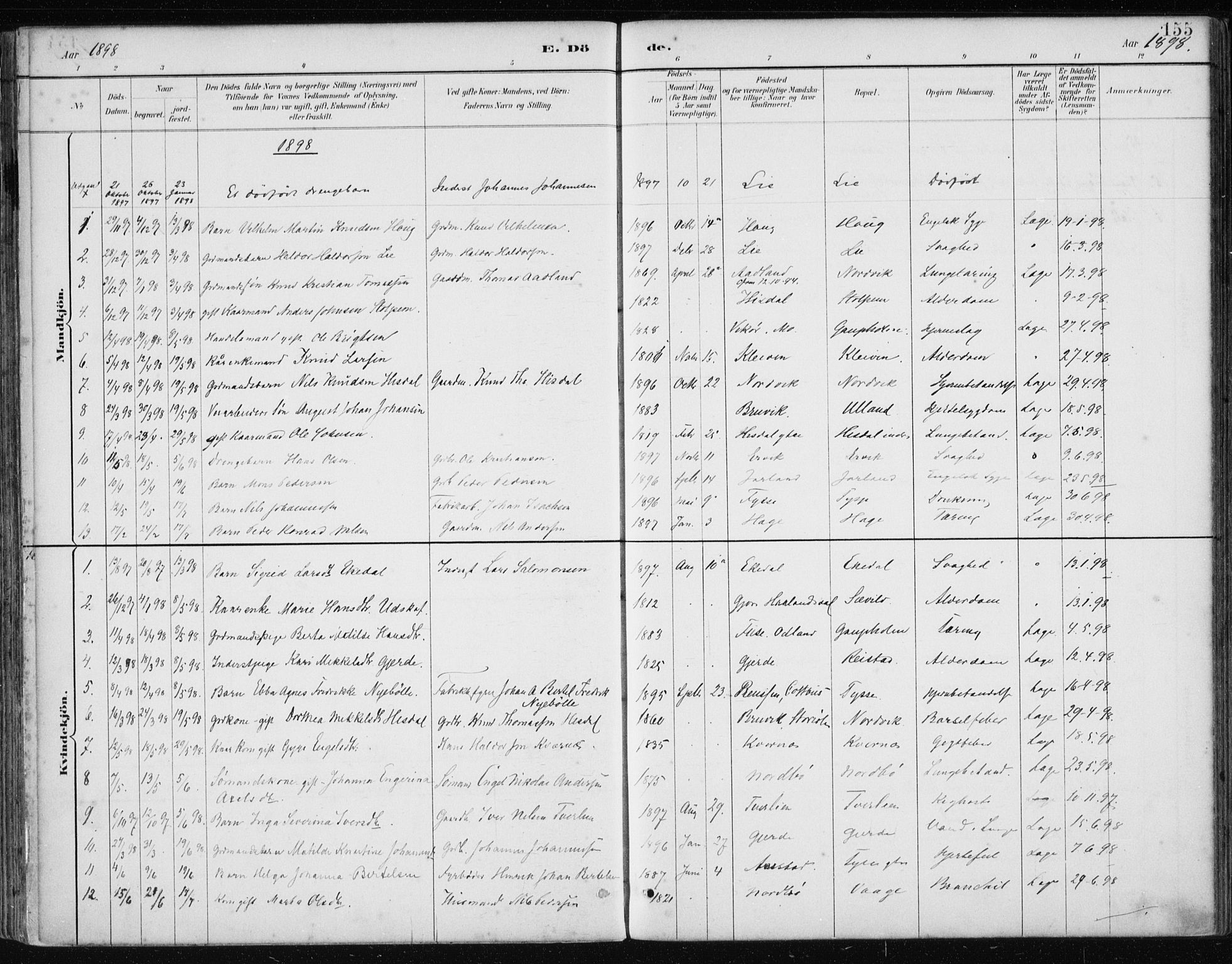 Samnanger Sokneprestembete, AV/SAB-A-77501/H/Haa: Parish register (official) no. A 1, 1885-1901, p. 155